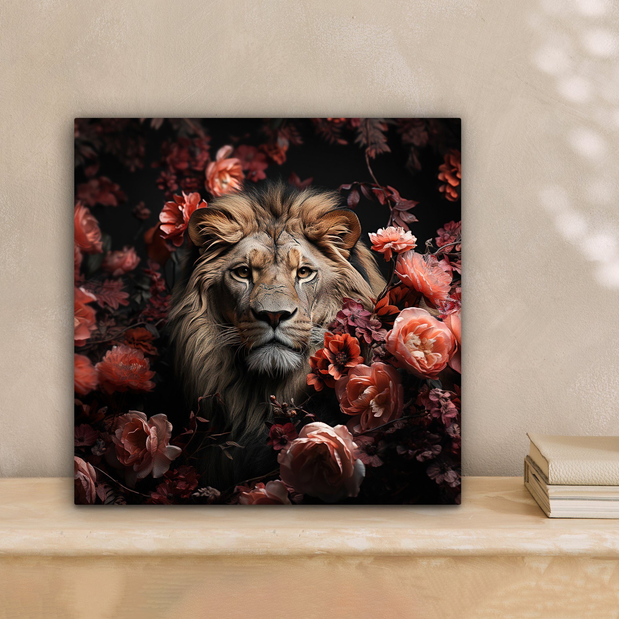 OneMillionCanvasses® Leinwandbild Löwe - Tier - Natur - Botanisch - Blumen günstig online kaufen