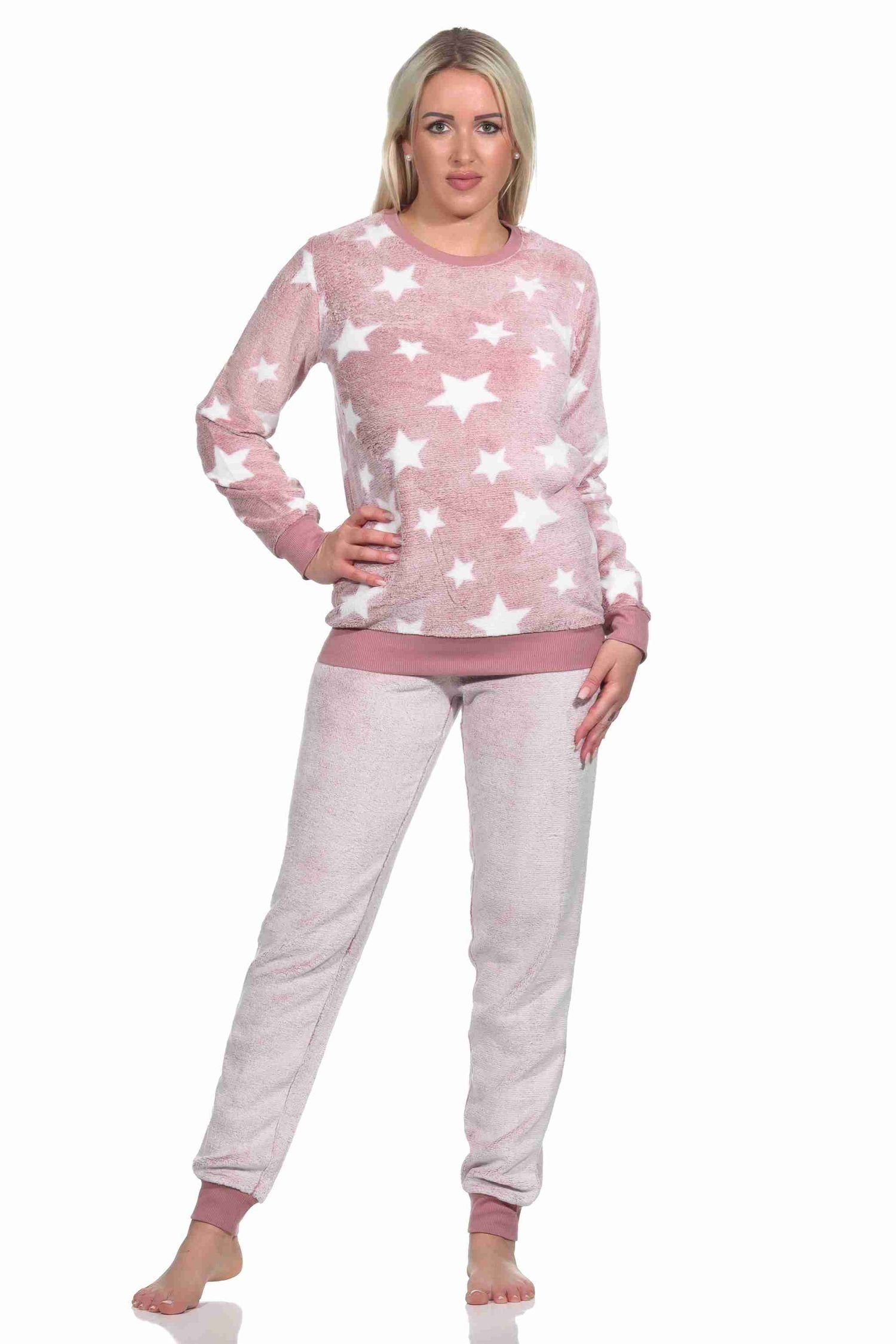 Normann Schlafanzug in Sterneoptik Pyjama langarm rosa Damen Bündchen mit