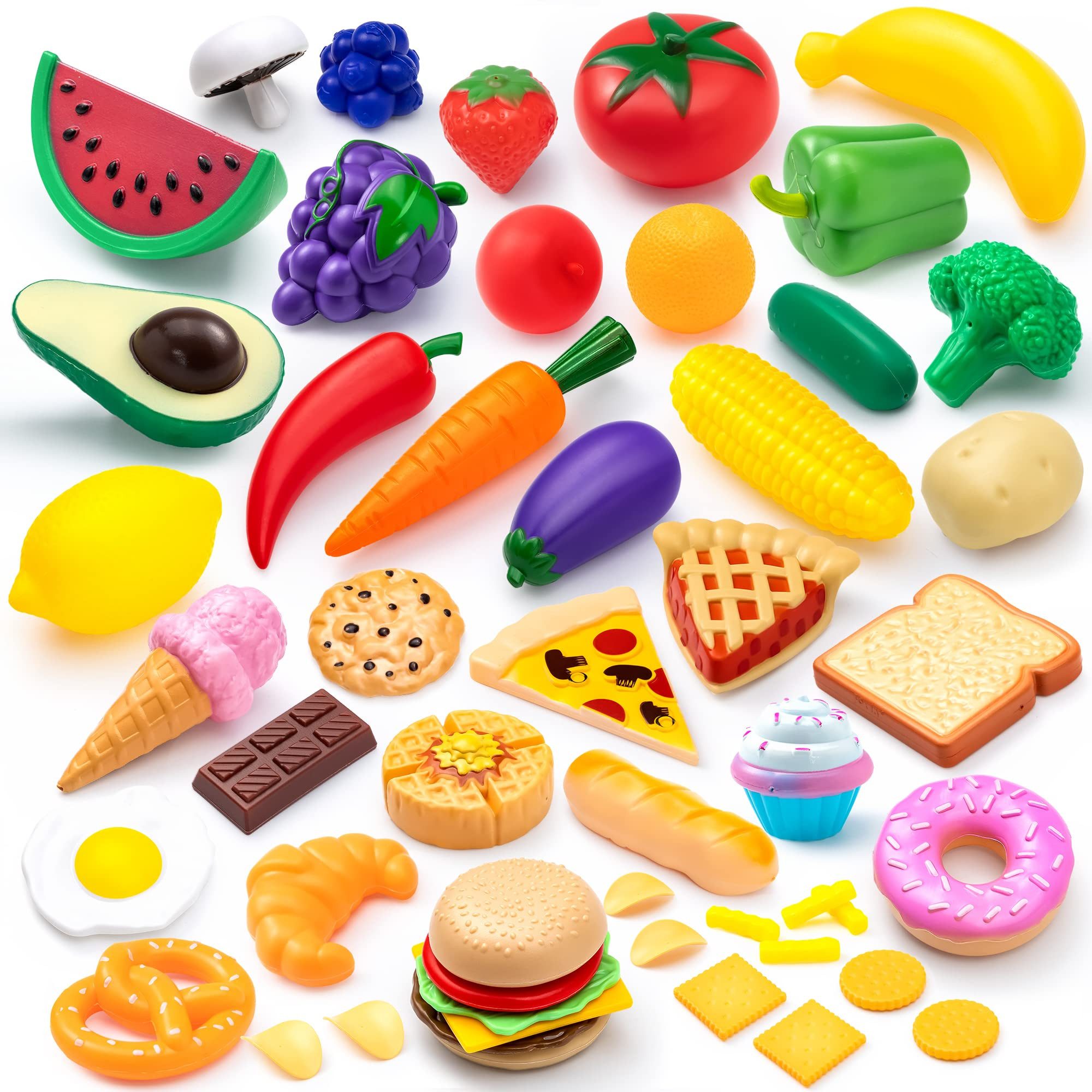 JOYIN Spiellebensmittel JOYIN 50 Stück Kinder Kunststoff Spielen Lebensmittel Spielzeug, (50-tlg)
