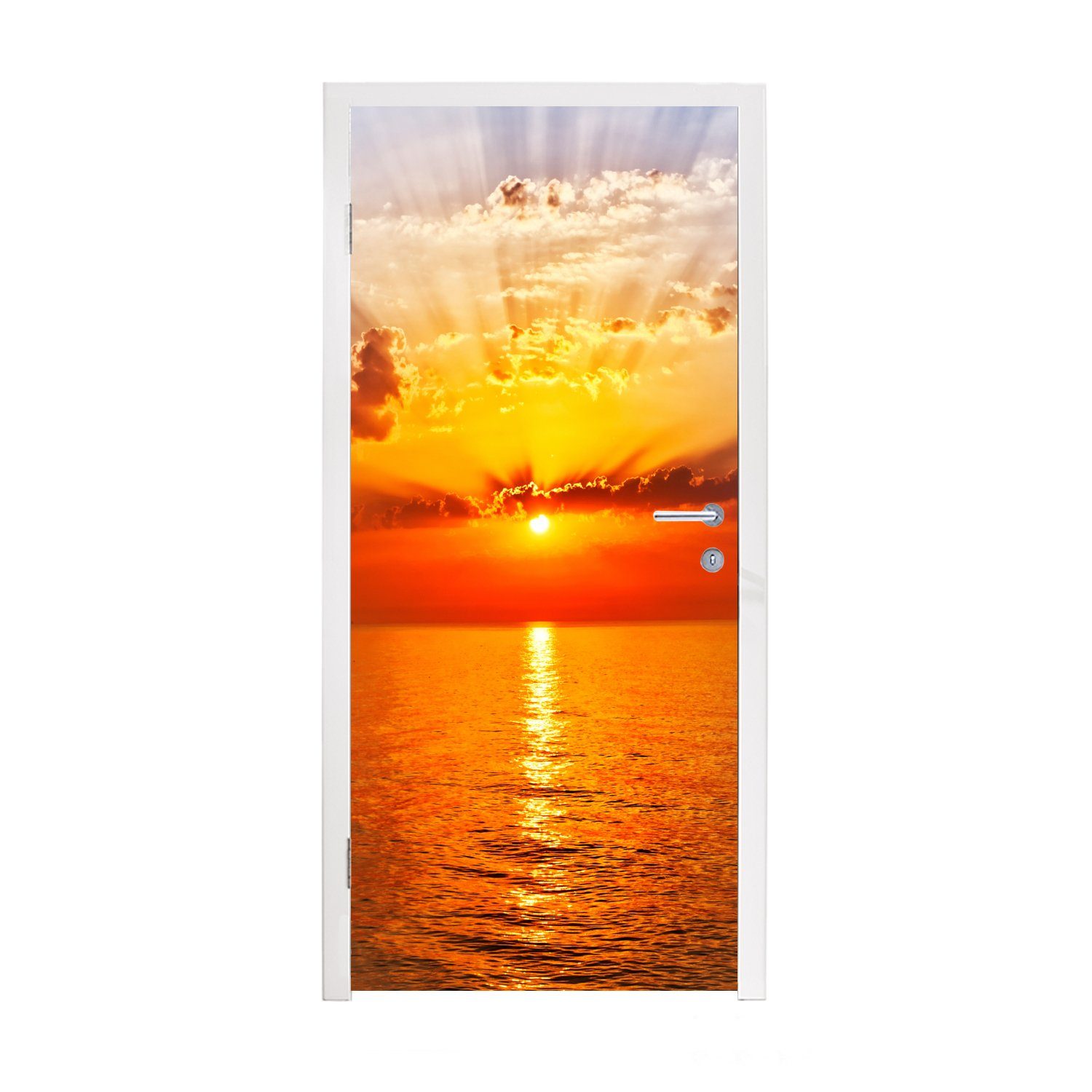 MuchoWow Türtapete Sonnenuntergang - Meer - Himmel - Orange - Horizont - Wasser, Matt, bedruckt, (1 St), Fototapete für Tür, Türaufkleber, 75x205 cm