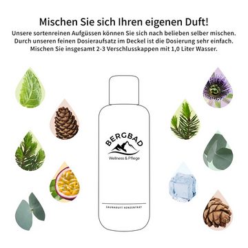 BERGBAD Sauna-Aufgussset EUKALYPTUS« 250ml, wohltuendes, erfrischendes Sauna-Aufgussmittel ohne Alkohol - kein Gefahrgut (Saunaaufguss, 1-tlg., 1 Flasche a 250ML) perfekt für Reisen oder sensible Umgebung da nicht brennbar