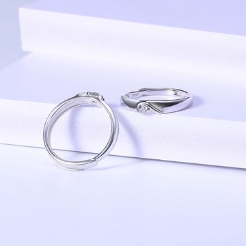 AquaBreeze Trauring Paar Ring 925 Silber Partnerring Eheringe (Hochzeit Verlobung für Männer und Frauen, 2-tlg), Einstellbare Größe