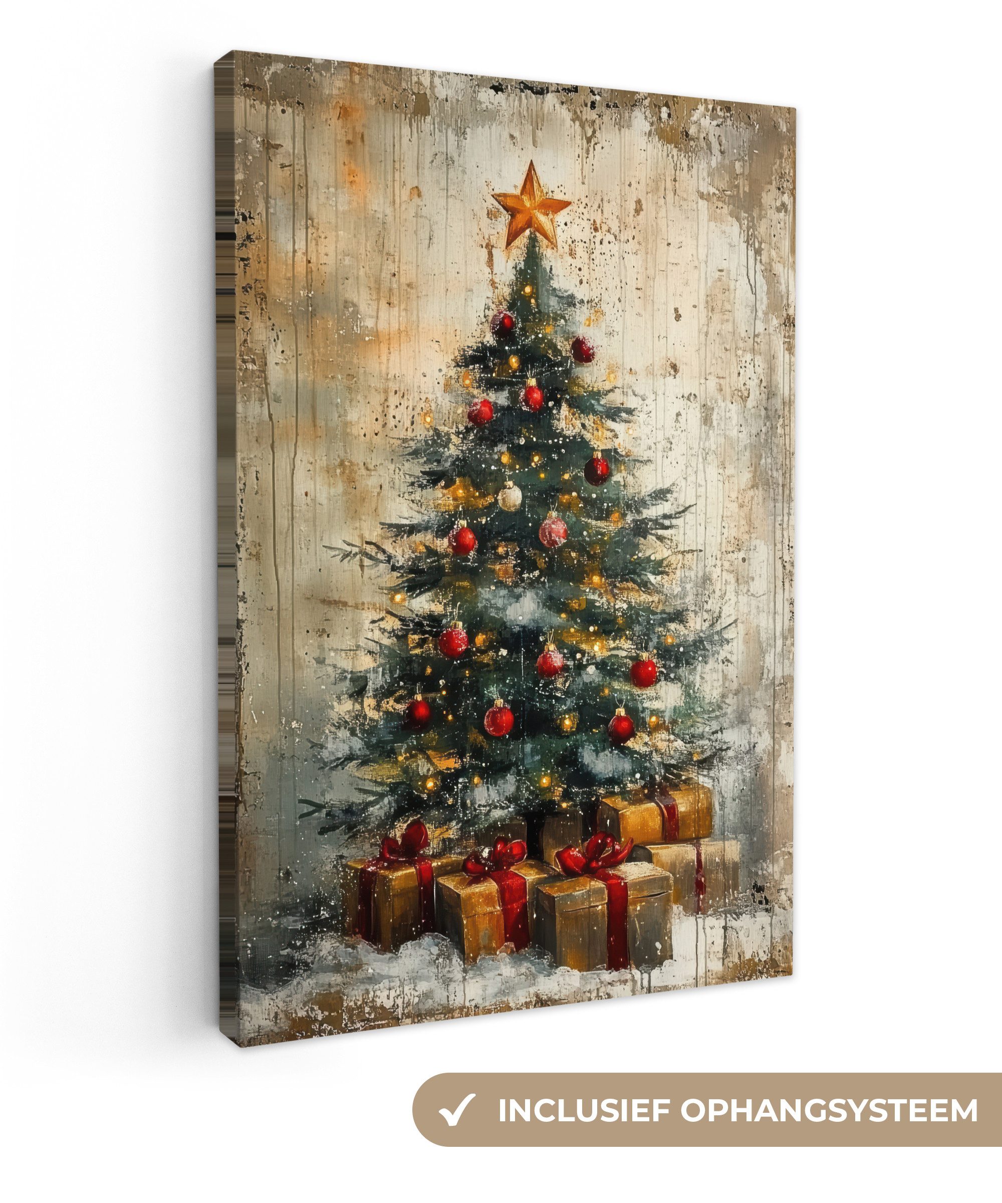 OneMillionCanvasses® Leinwandbild Weihnachtsbaum - Vintage - Weihnachten - Geschenk, Fotodruck (1 St), Leinwand Canvas Wandbild, Wanddekoration 20x30 cm