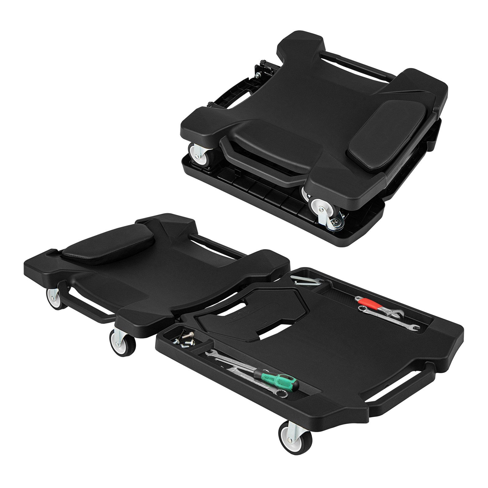 COSTWAY Rollbrett, mit Kopfstütze & magnetischen Werkzeugablagen, faltbar