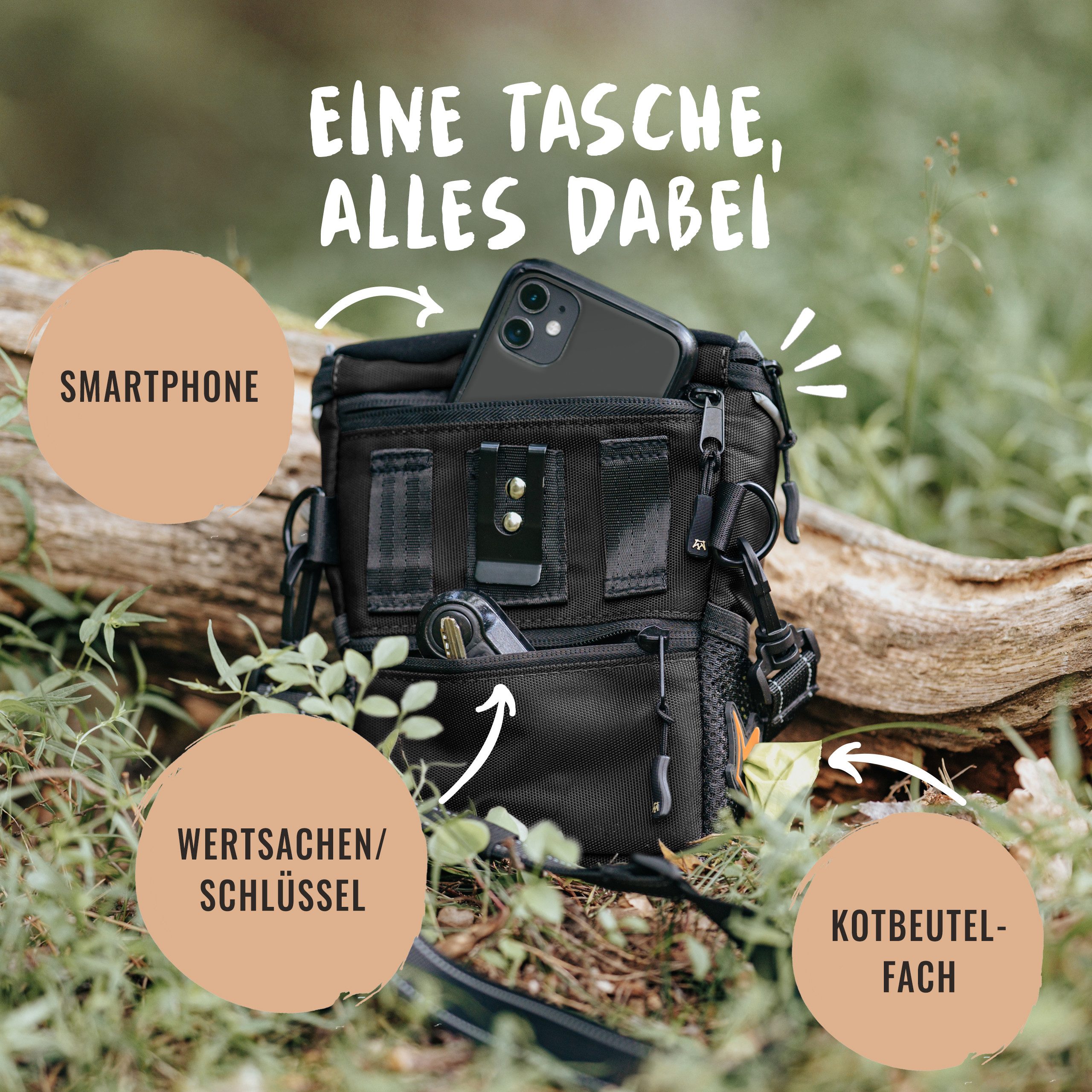 Rudelkönig Leckerlibeutel Leckerlitasche für Hunde, Futterbeutel mit Aufbewahrungstasche (1-tlg), Snack-Beutel für Hunde mit Kotbeutelspender zum Umhängen – Bild 4 von 5