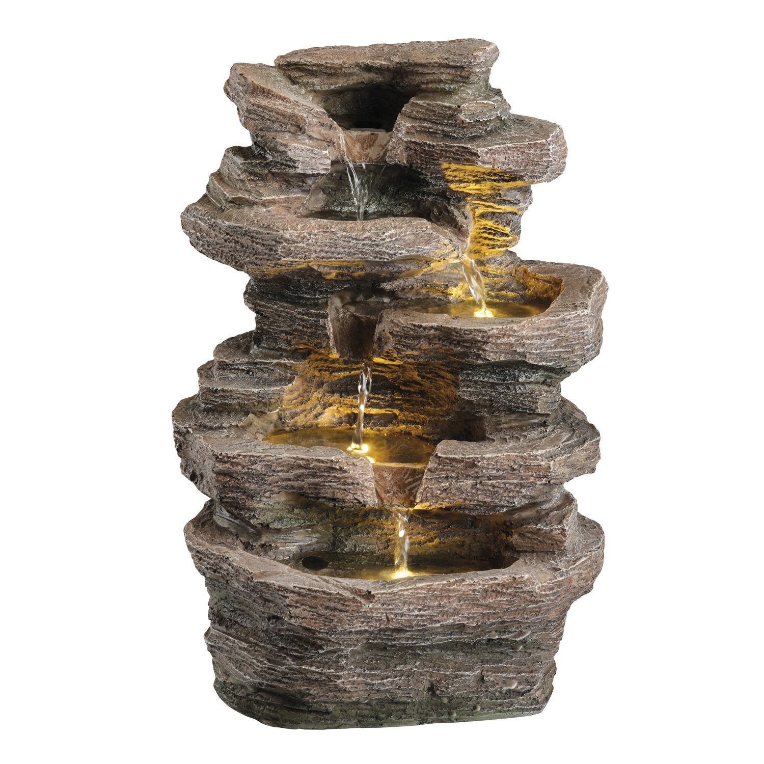 MARELIDA Gartenbrunnen Brunnen Wasserfall mit LED Beleuchtung Fels Kaskadenbrunnen H: 39cm, 27 cm Breite