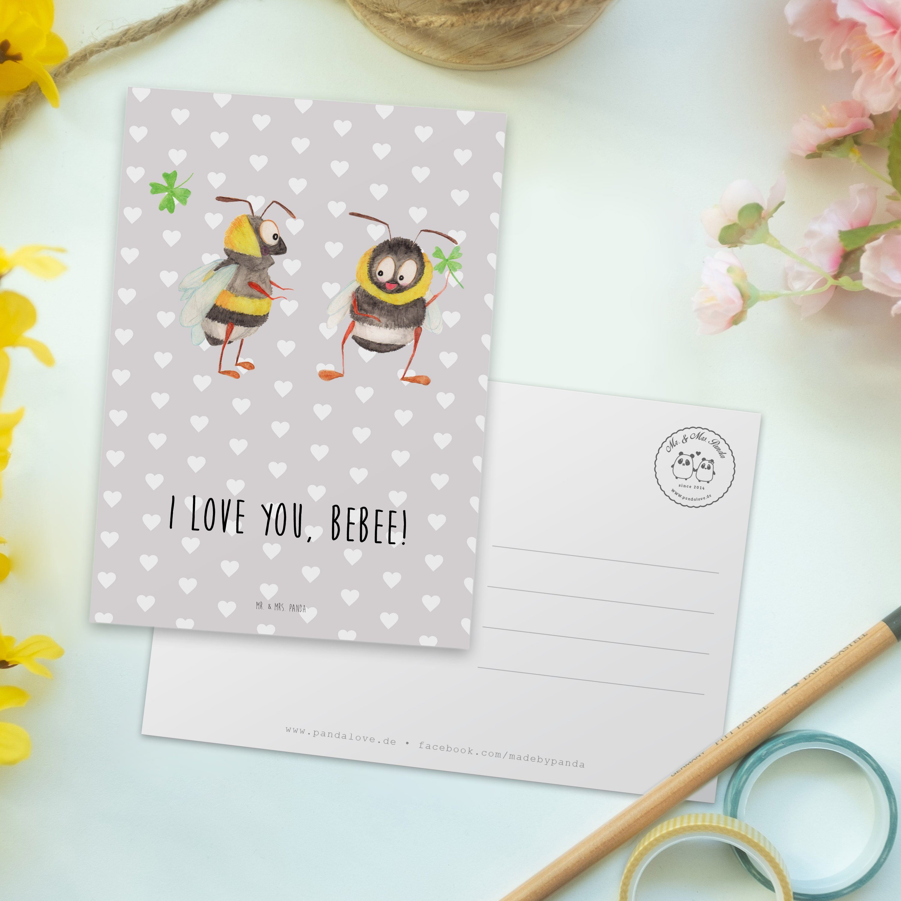 - Postkarte Mr. Pastell Geschenk, Paar Mrs. & - Einladungskarte Grau Ansichtskarte, Bienen Panda