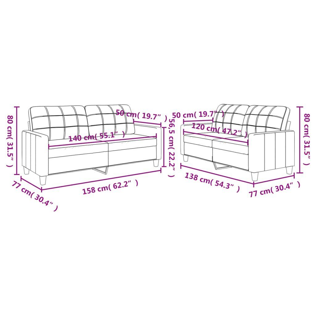 Sofagarnitur vidaXL Sofa mit Kunstleder Kissen 2-tlg. Grau