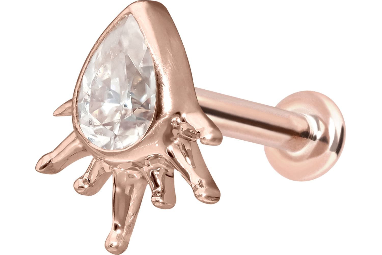 PIERCINGLINE Piercing-Set 14 Karat Gold Labret mit Push Fit MOISSANIT-TROPFEN + SONNENSTRAHLEN (Labrets, 1-tlg)