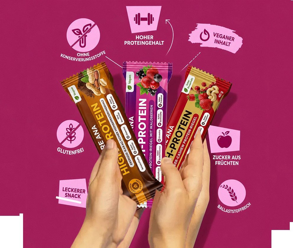 Zühre Ana® Riegel Proteinriegel Mix Box 12x – Vegan, Glutenfrei, Ohne Zuckerzusatz, 420 g, Proteinreicher, leckerer Snack, 35gr x 12 Stück