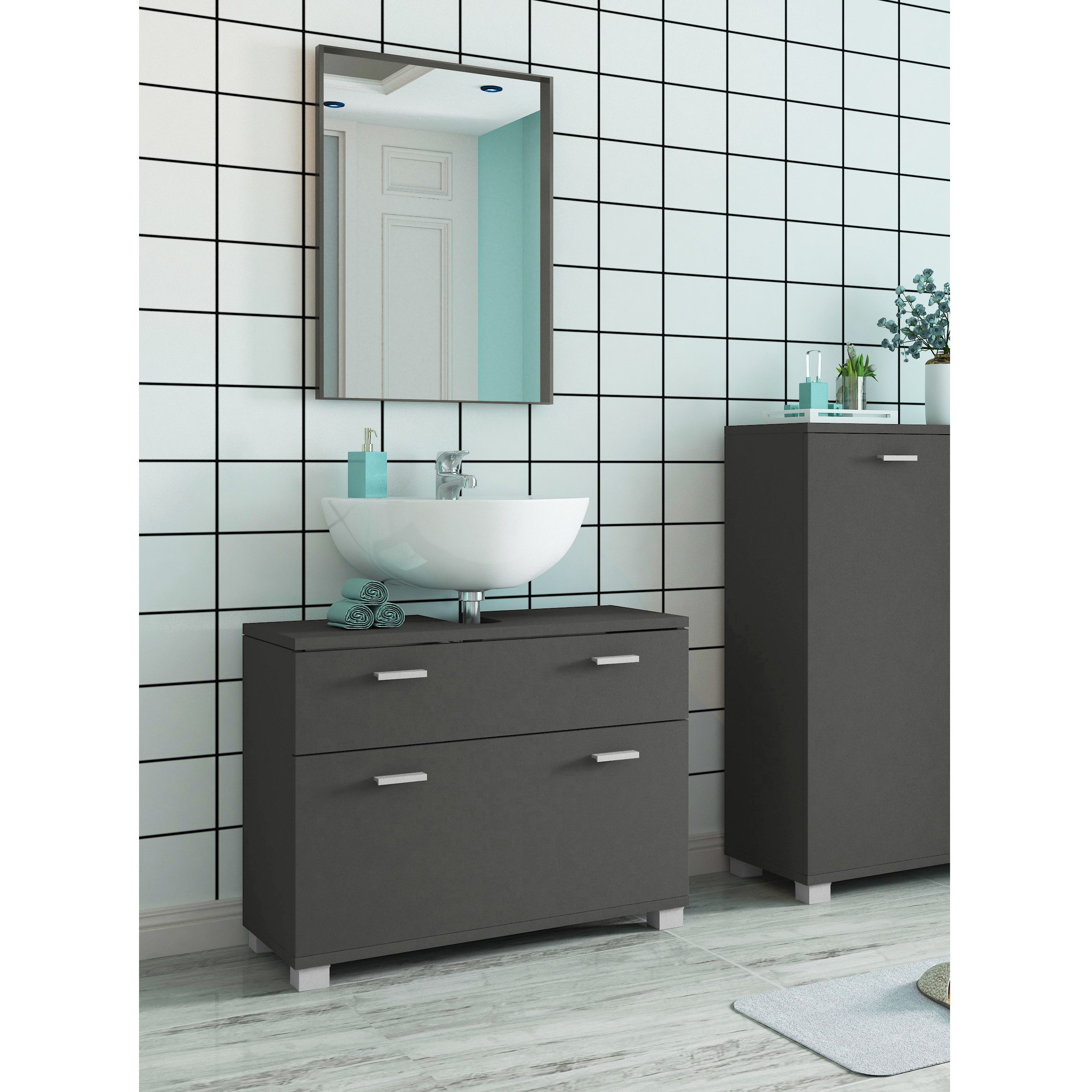 loft24 Waschbeckenunterschrank Rhonda Badschrank Badezimmerschrank MDF Hoch günstig online kaufen