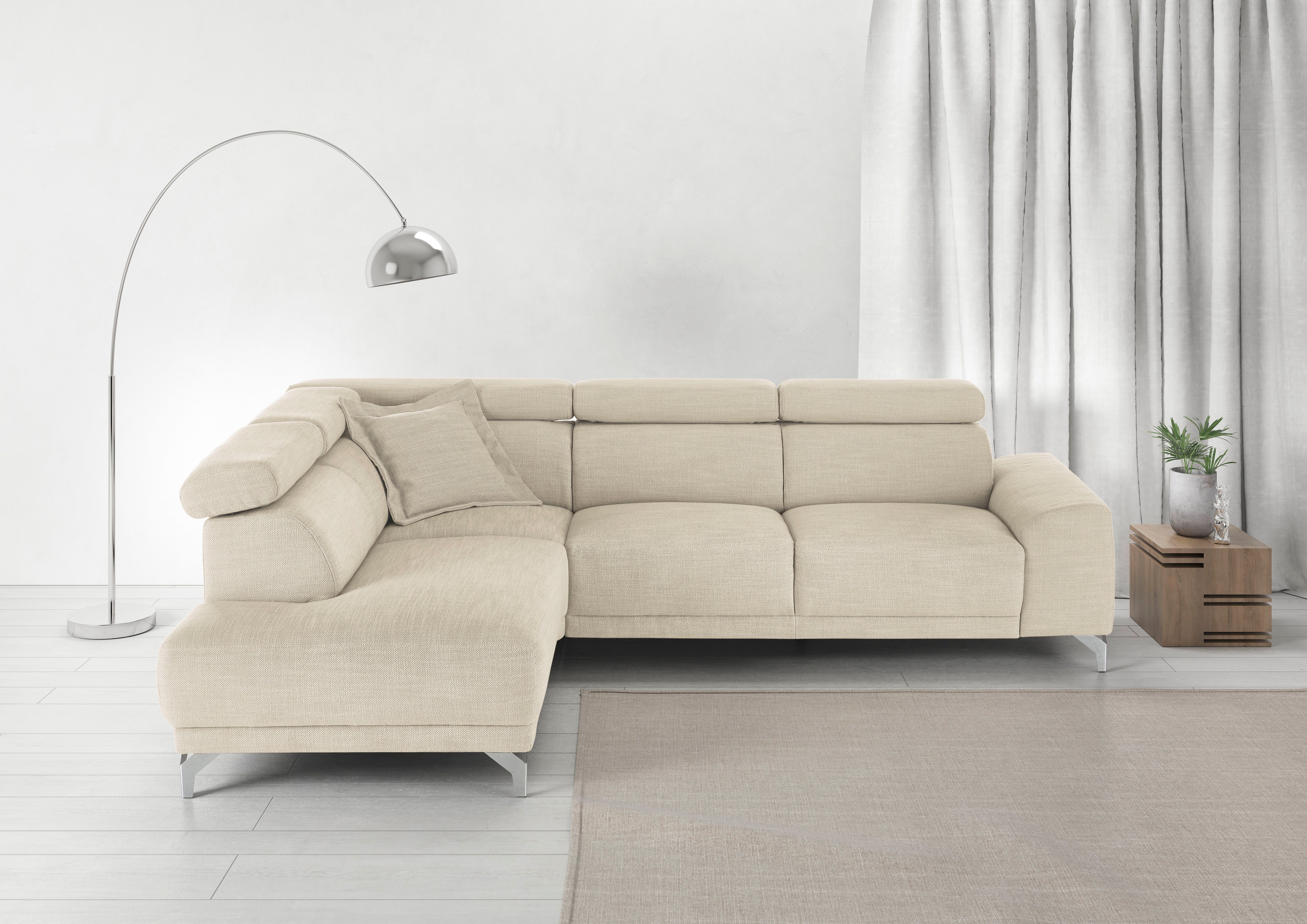 3C Candy Ecksofa Greve Sofa immer mit manuelle Kopfteilverstellungen, modern, elegant, wahlweise motorischer Sitzvorzug, bequem und zeitlos, L-Form