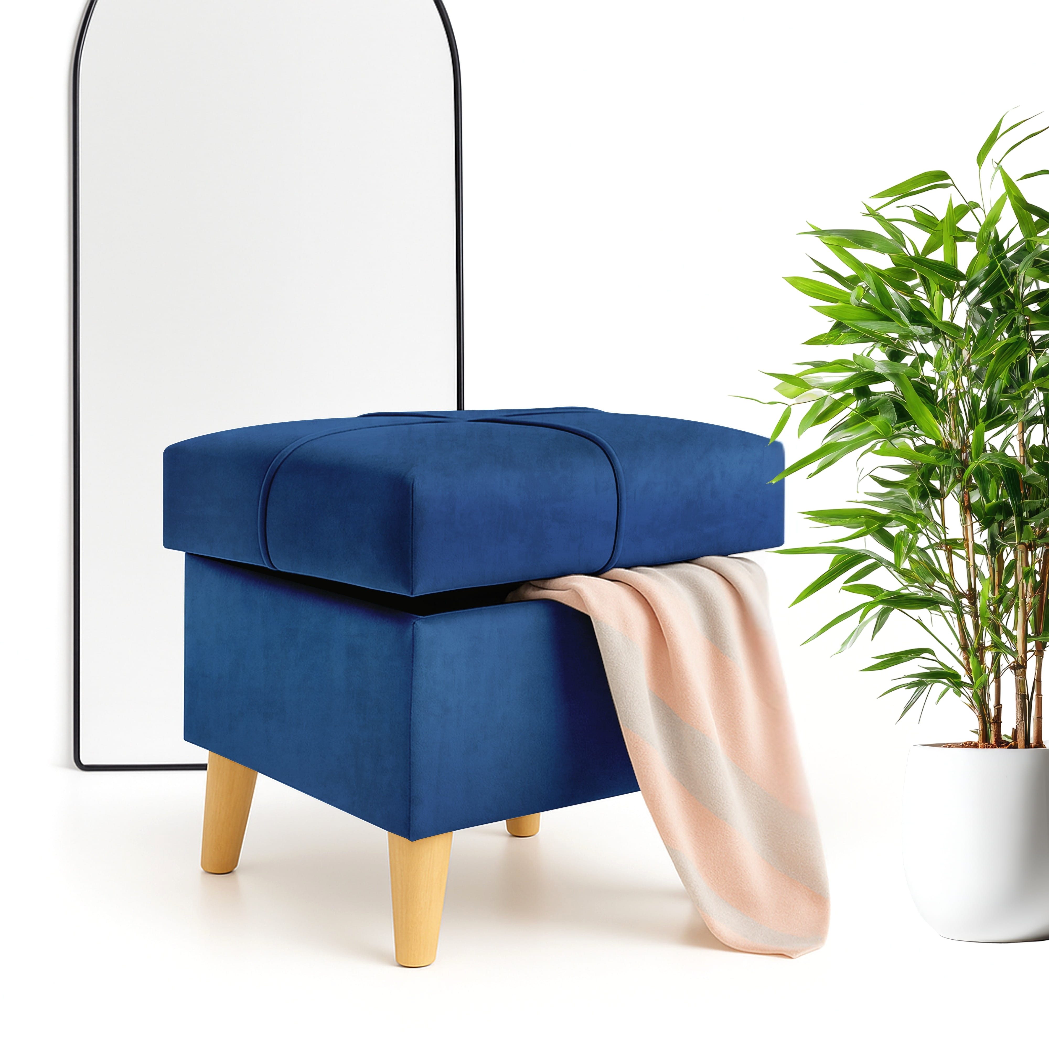 Outentin Hocker Velvet Puff Hocker mit Stauraum - 5 Farben, M/L Polsterhocker klappbar (Fusshocker & Fußablage, Sitzwürfel Ottoman), 150 kg Belastbarkeit, 36 × 36 × 41 cm & 70 × 37 × 42 cm