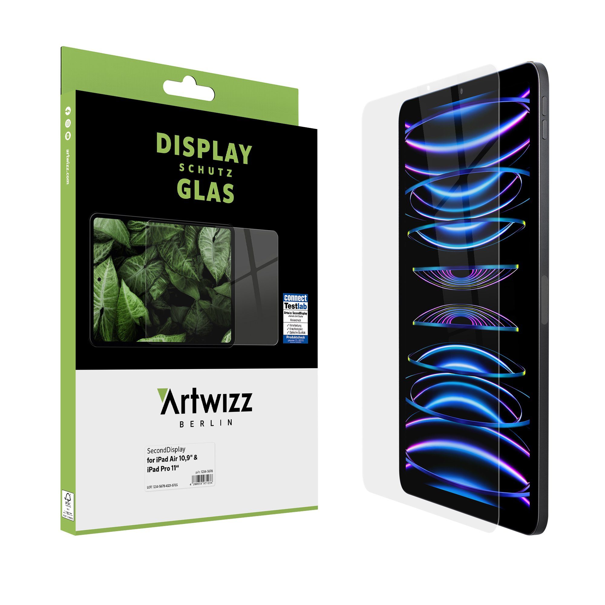 Artwizz Schutzfolie SecondDisplay Displayschutz Schutzglas aus 100% Glas,  Hüllenfreundlich, iPad Pro 11 Zoll (2018-2022 / M1 & M2), iPad Air 10,9 Zoll  (2020-2022)