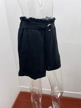 AFAZ New Trading UG Shorts Schwarze Sommer-Shorts mit lockerer Taille und Bindetasche Einfarbige Freizeit Shorts für Damen mit hoher Taille