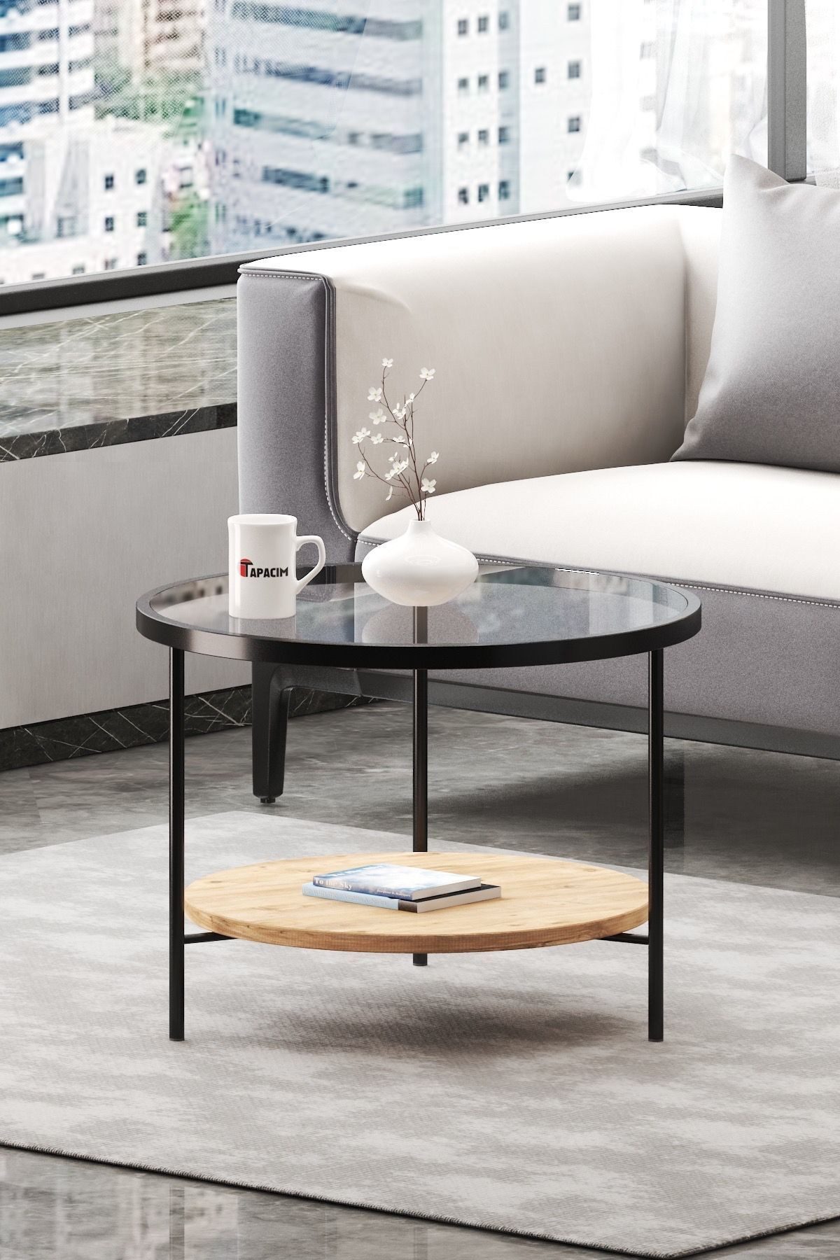 en.casa Couchtisch (1-St), Runde Tischplatte aus gehärtetem Glas 91332160