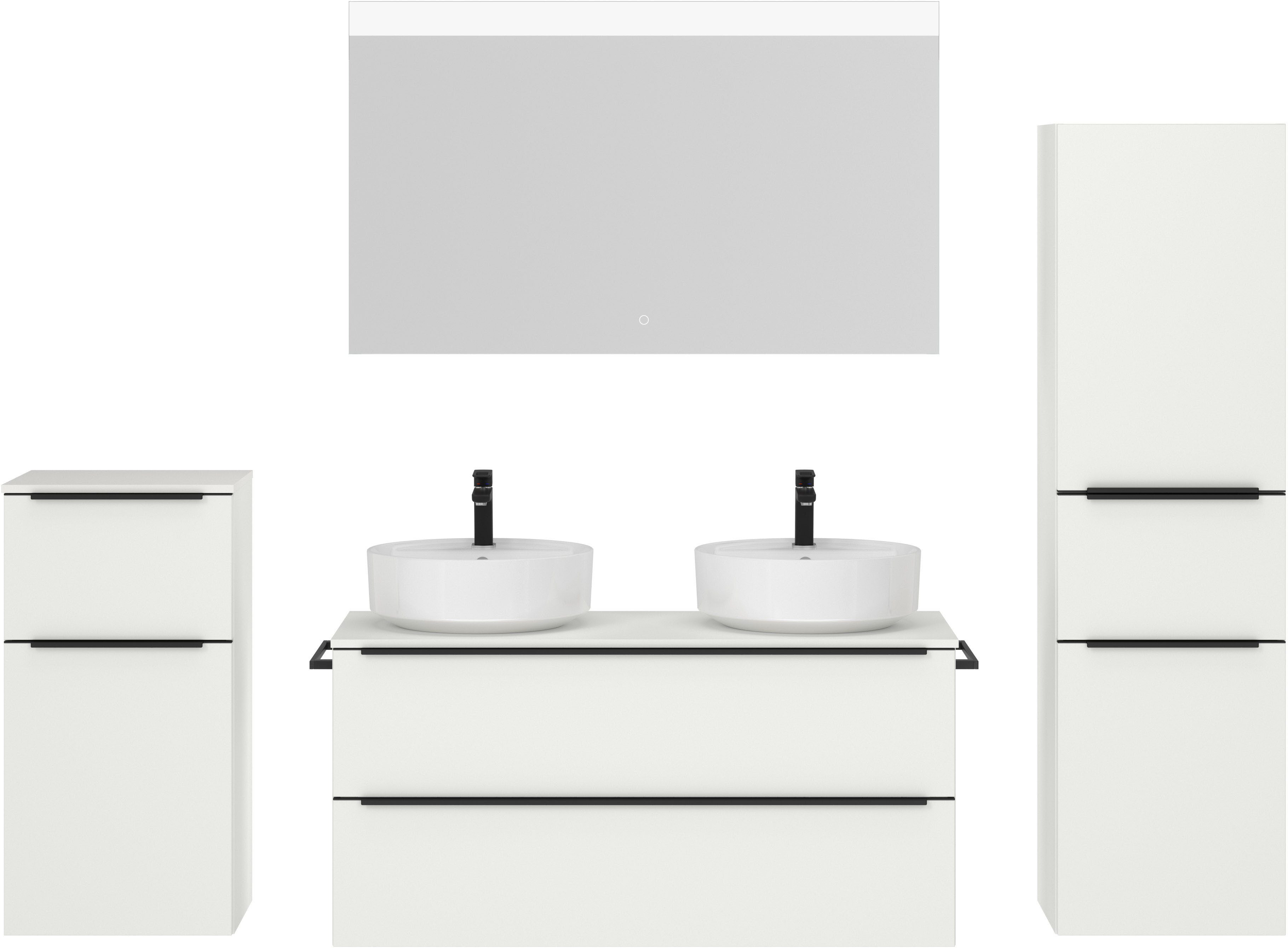 nobilia® Badmöbel-Set Alvene, (4-St., vormontiert, mit Soft-Close), inkl. Spiegel mit Touch-Sensor, in vier Breiten