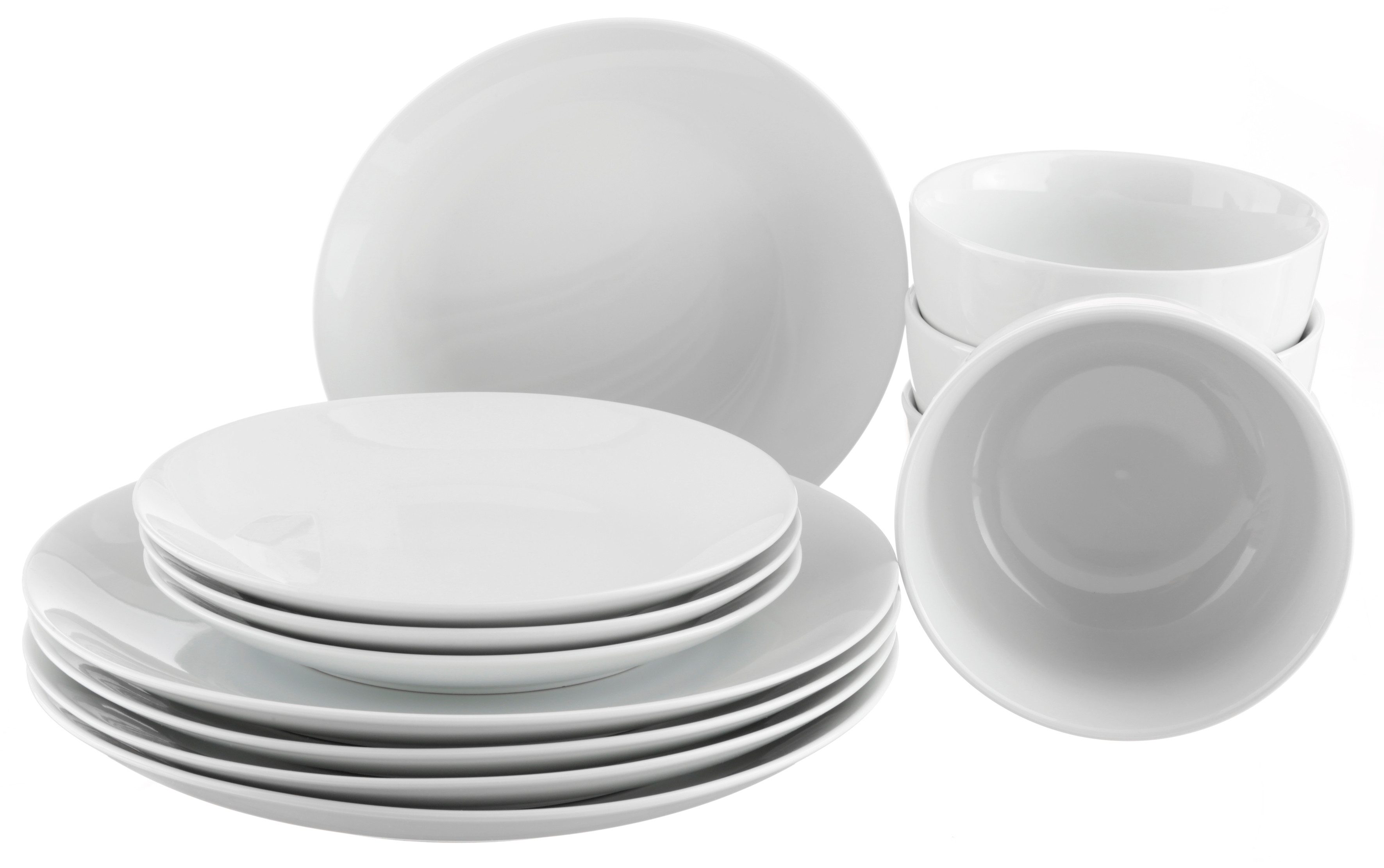 OTTO home Kombiservice Alff (12-tlg), 4 Personen, Porzellan, Geschirr-Set, harmonische, trendige Coupeform