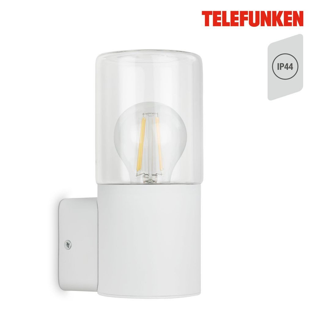 Telefunken Gartenstrahler 320506TF, ohne Leuchtmittel, 2700K - Extra-Warmweiß, Wand Außenleuchte IP44 weiß E27 Fassung