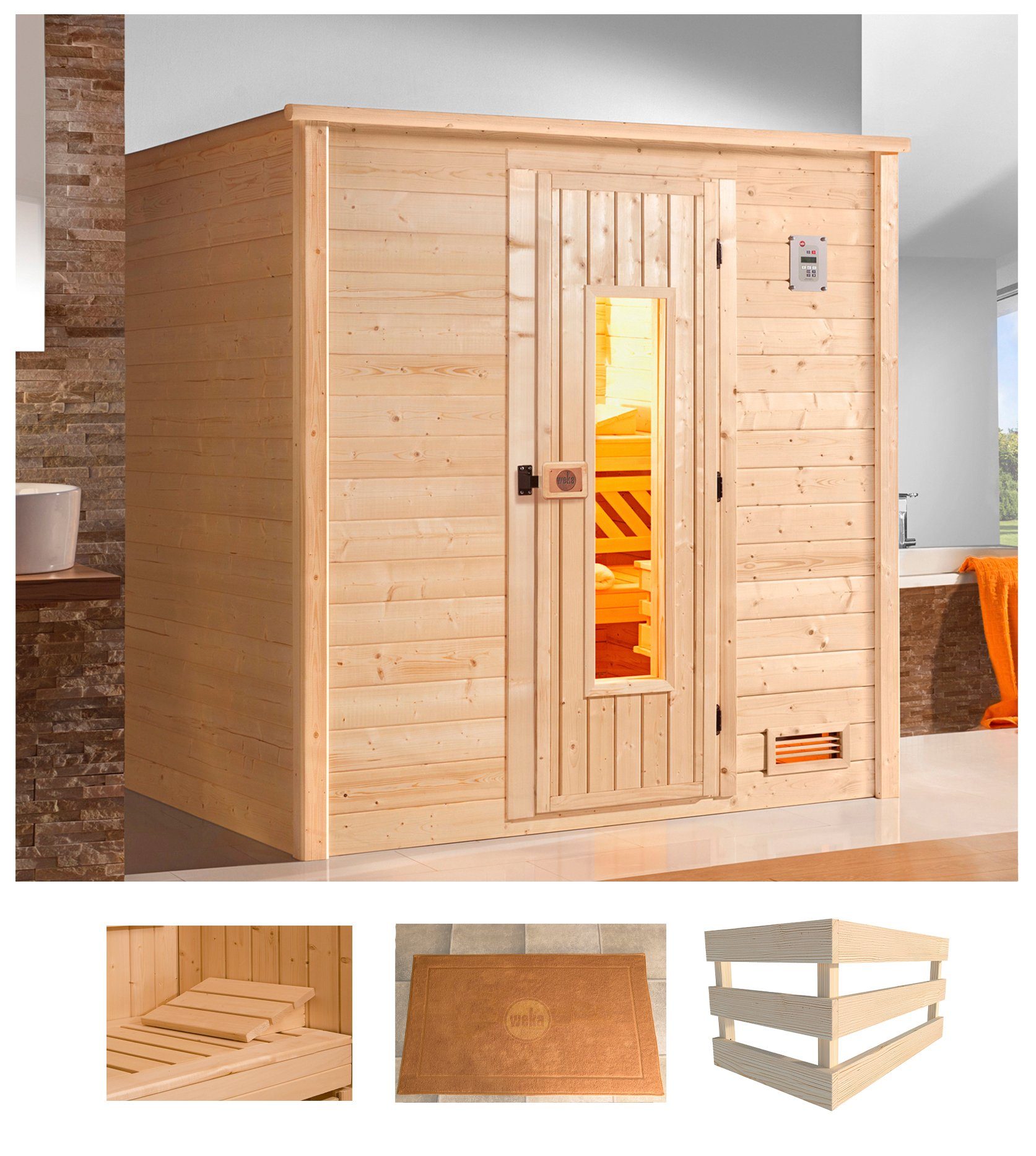 weka Sauna Bergen 1, BxTxH: 198 x 148 x 203,5 cm, 45 mm, ohne Ofen