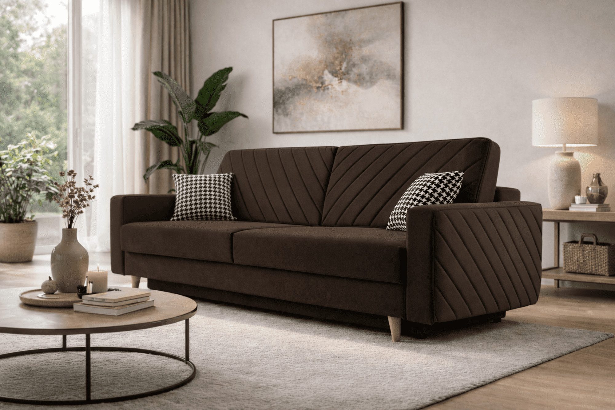 MOEBLO Schlafsofa CALIFORNIA, Sofa aus Samtstoff Couch für Wohnzimmer Sofagarnitur Polstersofa Wohnlandschaft Velours 230x96x97cm, mit Bettkasten und Schlaffunktion