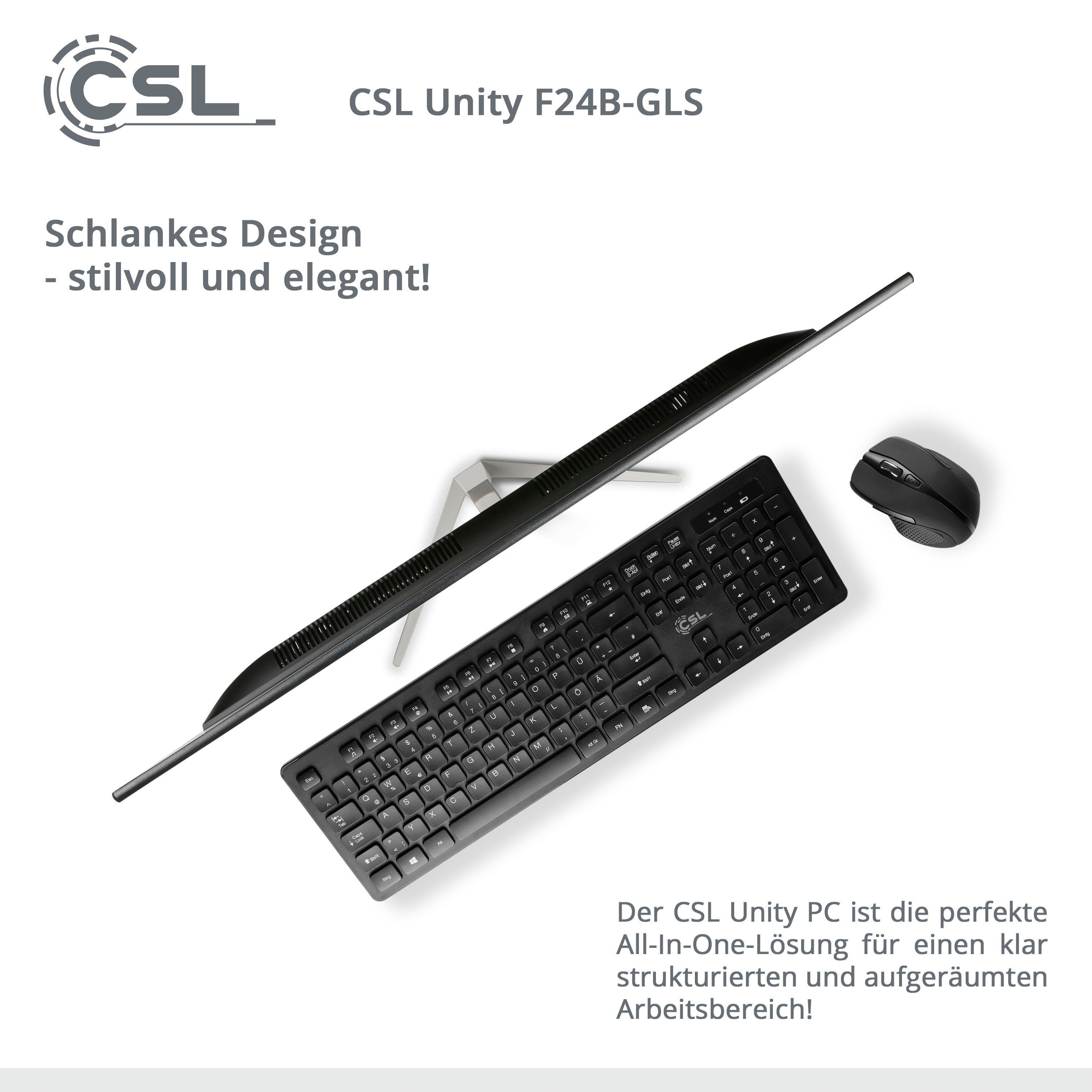 SSD) GB Intel CSL (23,8 Graphics F24-GLS Celeron mit UHD 600, N4120, RAM, Pro 256 16 Windows GB All-in-One 10 PC Unity schwarz Zoll,
