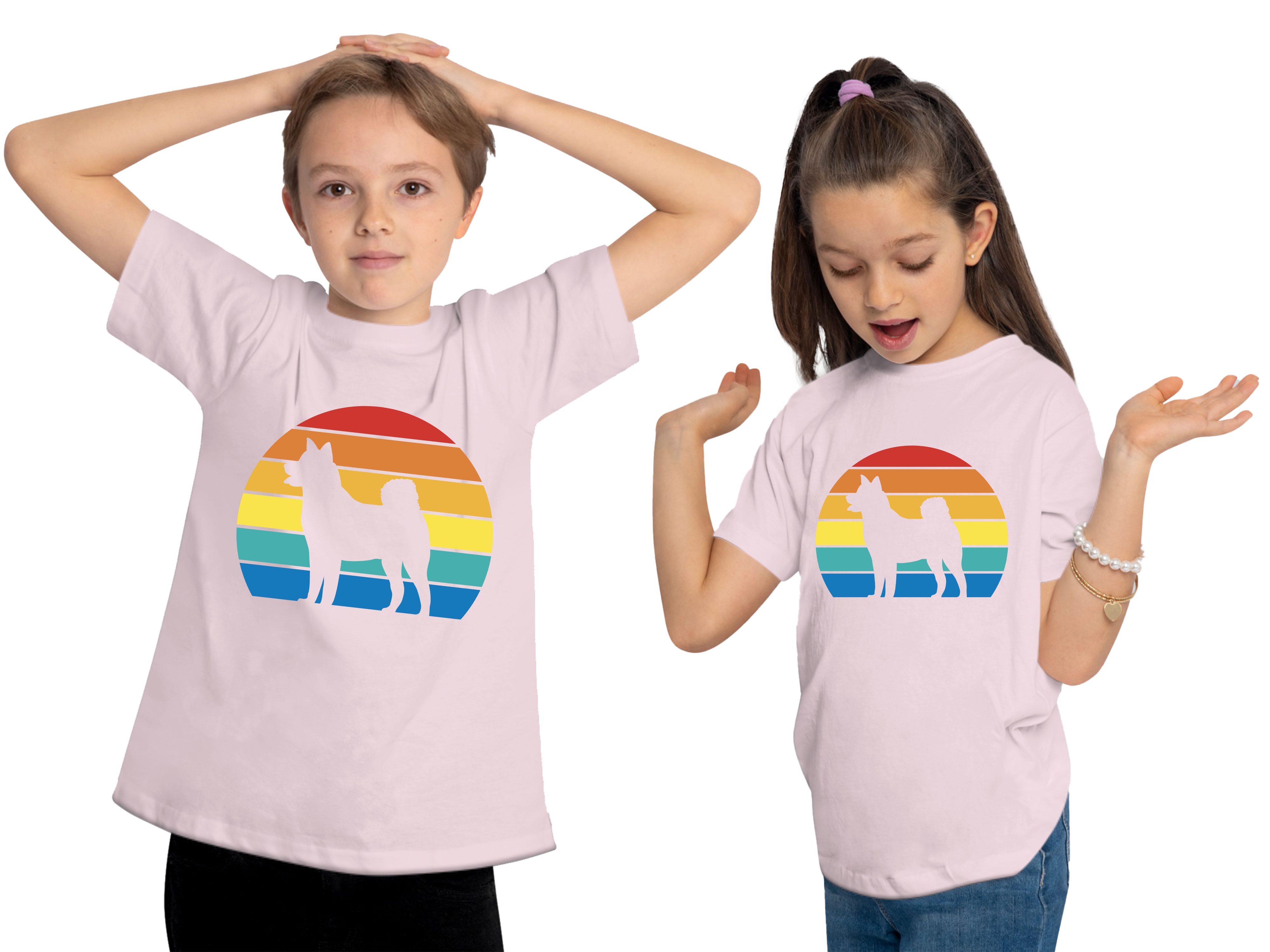 bedruckt Print-Shirt Kinder Hunde Retro mit MyDesign24 T-Shirt Aufdruck, - i236 Akita rosa Bild Baumwollshirt