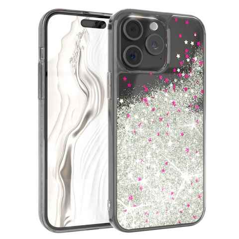 EAZY CASE Handyhülle Liquid Glittery Case für Apple iPhone 15 Pro Max 6,7 Zoll, Kratzfeste Silikonhülle stoßfestes Back Cover Phone Case Etui Silber