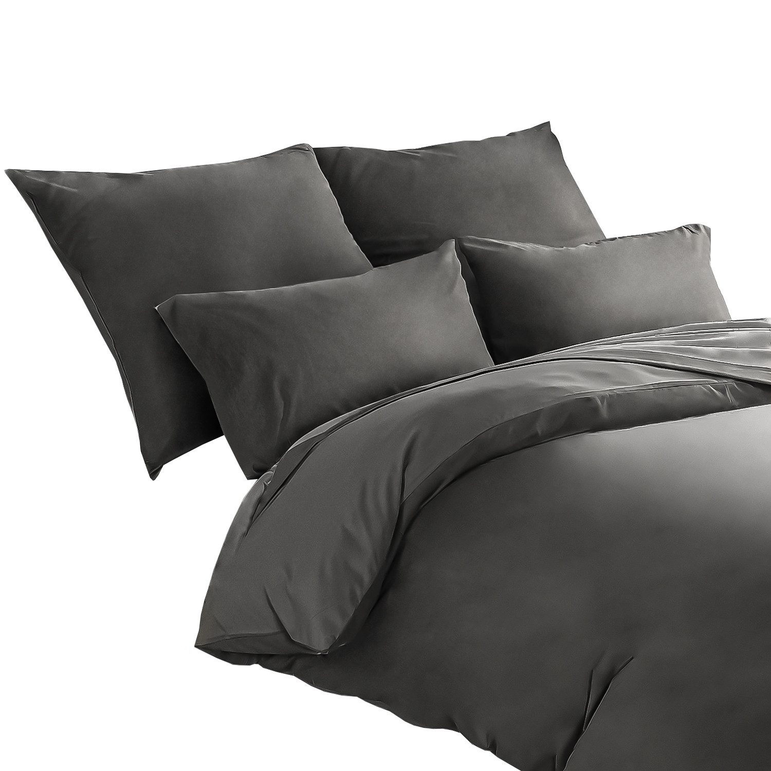 Slummer Bettwäsche Baumwolle in Gr. 135x200 oder 155x220 cm -anthrazit- grau-uni-, Baumwolle, 4 teilig, incl. Kissenbezug 80x80, YKK-Reißverschluss