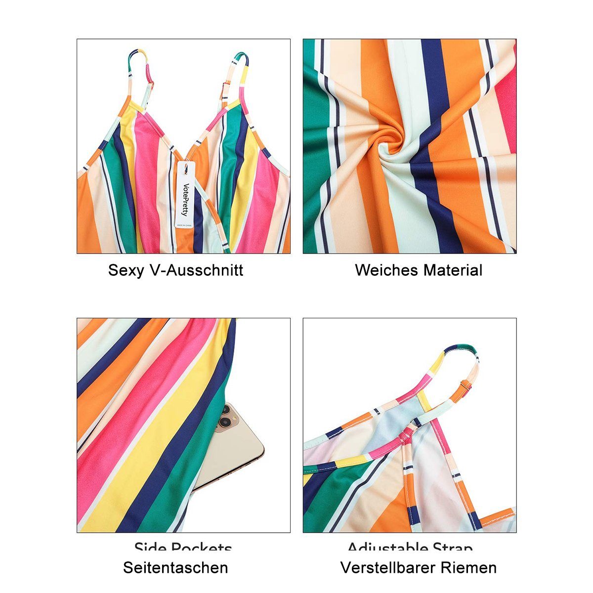 G4Free Sommerkleid ärmellos, Maxikleider für Strandkleid Taschen Modell-1 mit OTGFOE442 V-Ausschnitt, lange Sommerkleid, Damen