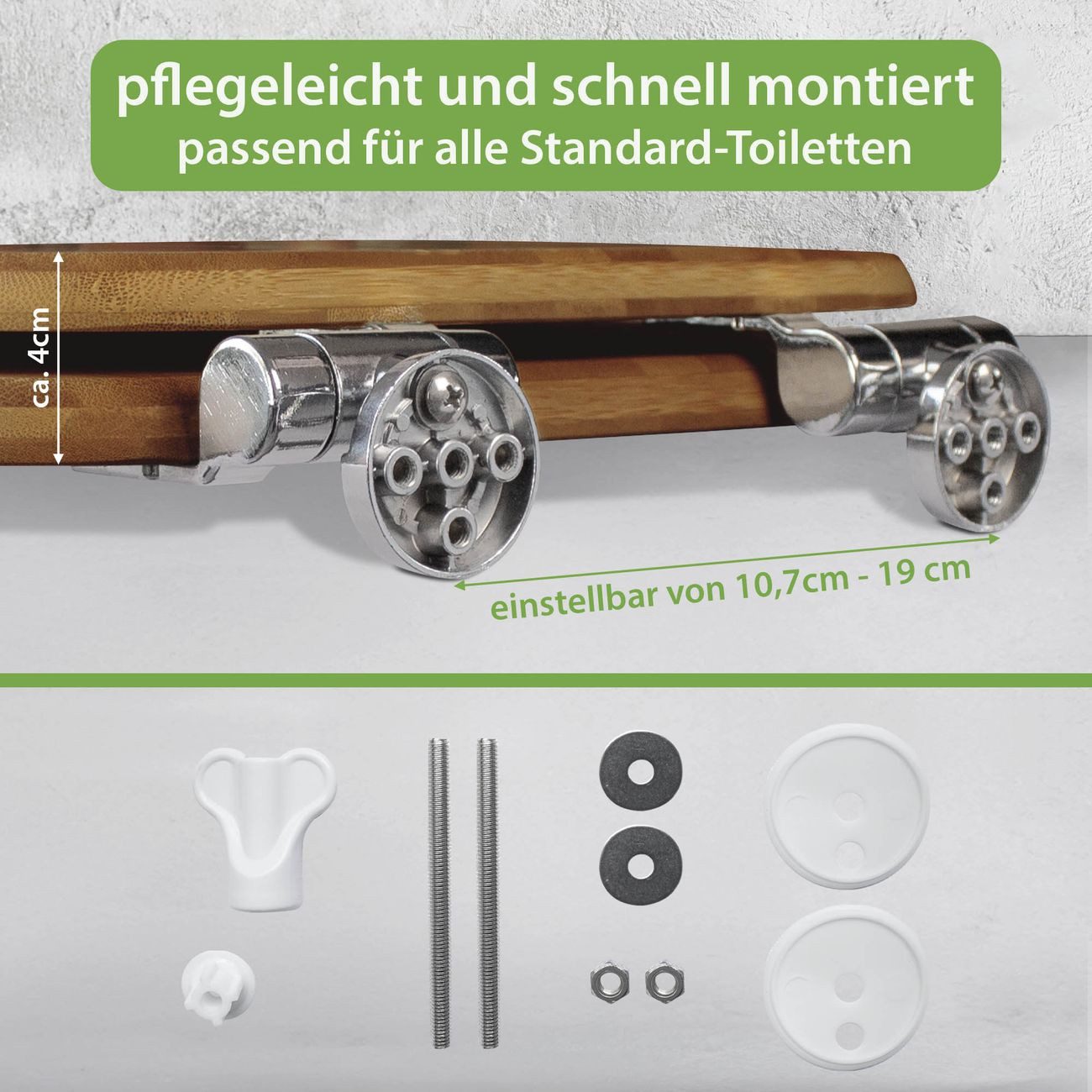 banjado WC-Sitz aus Bambus mit Absenkautomatik Motiv Schwarzer Marmor mit Gold 1 (umweltfreundliches Material, integrierte Absenkautomatik), 45,8 x 37,5 x 5 cm – Bild 4 von 5