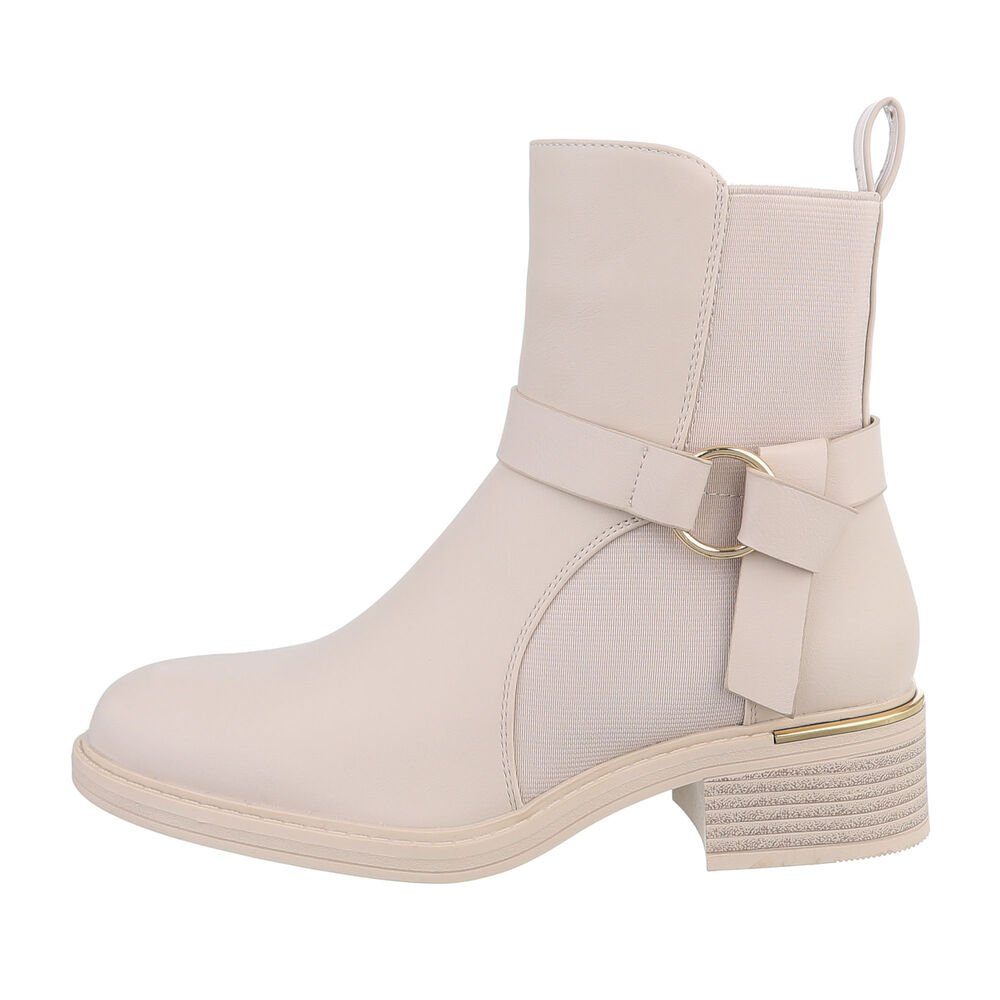 in Ital-Design Stiefeletten Freizeit Blockabsatz Beige Klassische Damen Stiefelette