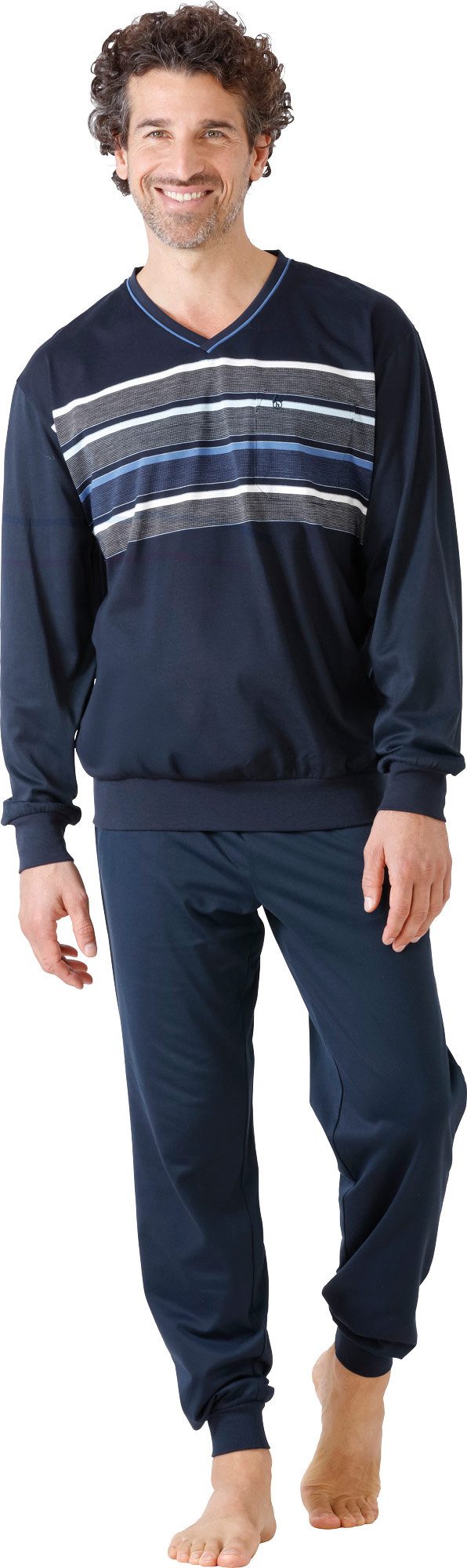 Hajo Pyjama Herren-Schlafanzug Single-Jersey Streifen: gestr. Ringel, Vorderseite
