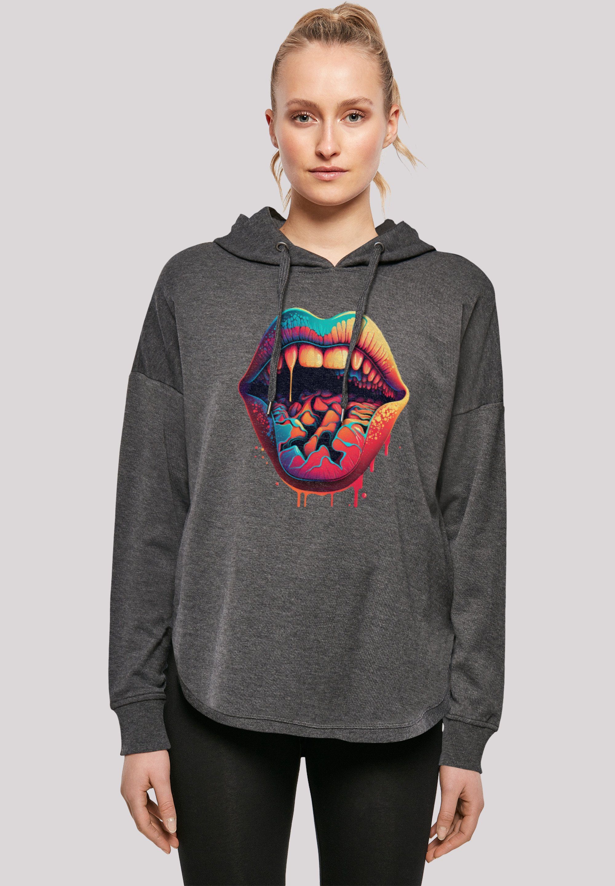 F4NT4STIC Kapuzenpullover Drooling Lips OVERSIZE HOODIE Print charcoal