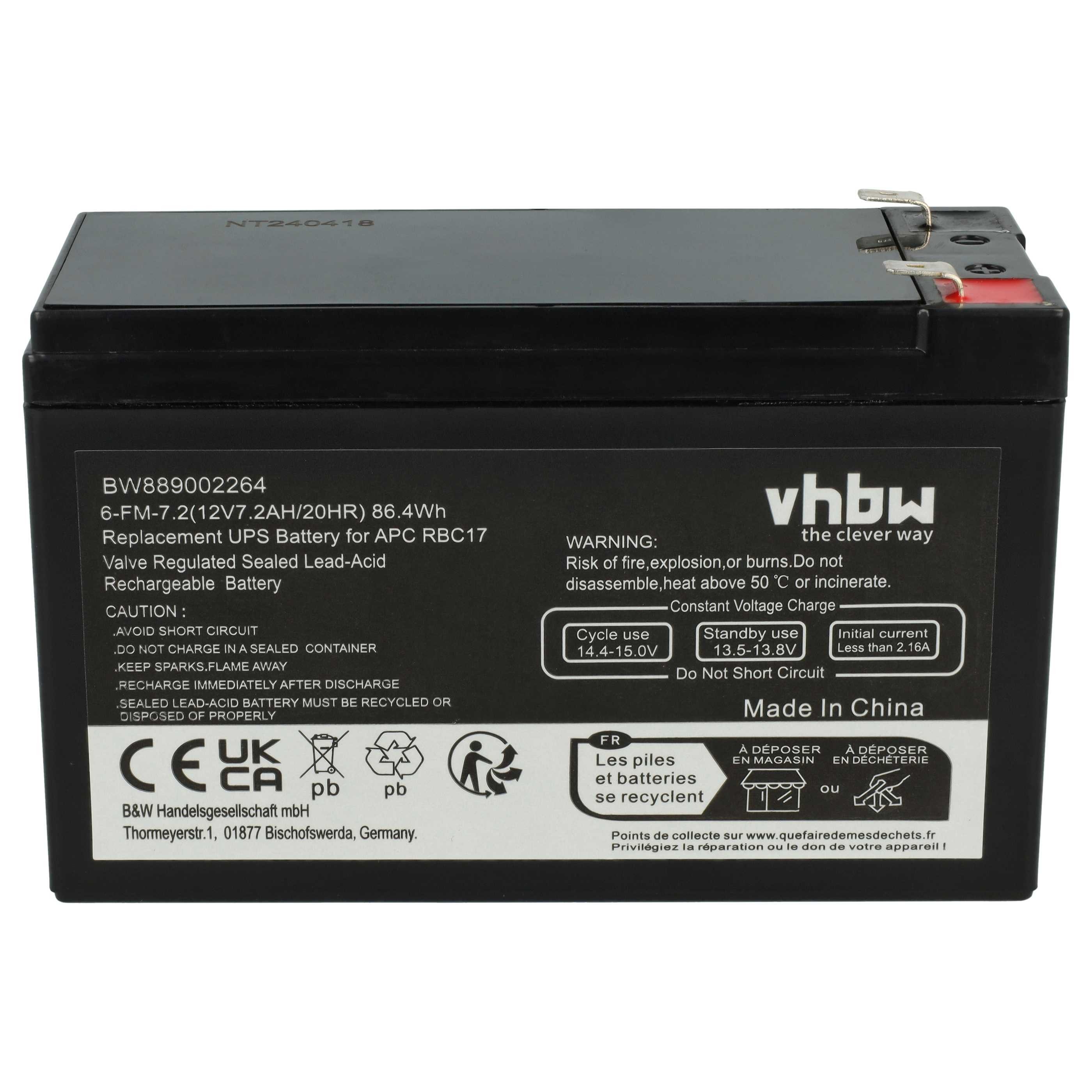 vhbw Akku Ersatz für APC RBC48 für USV (7200 mAh, 12 V, AGM) Akku Akku AGM 7200 mAh (12 V, 4 St), Leistungsfähige Austausch-Akkus für USV, Wiederaufladbar, Jede