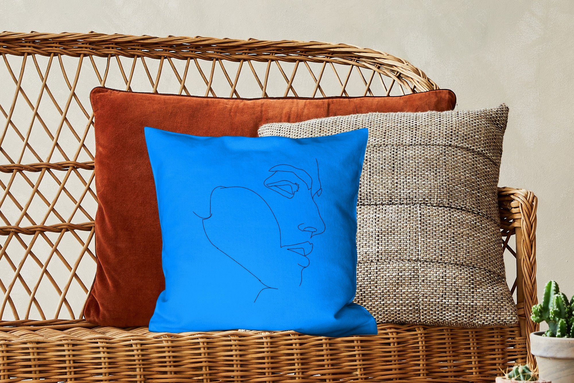 - Blau MuchoWow mit Sofakissen für - Zierkissen Deko, Schlafzimmer, Füllung Strichzeichnung, Wohzimmer, Dekokissen Mann