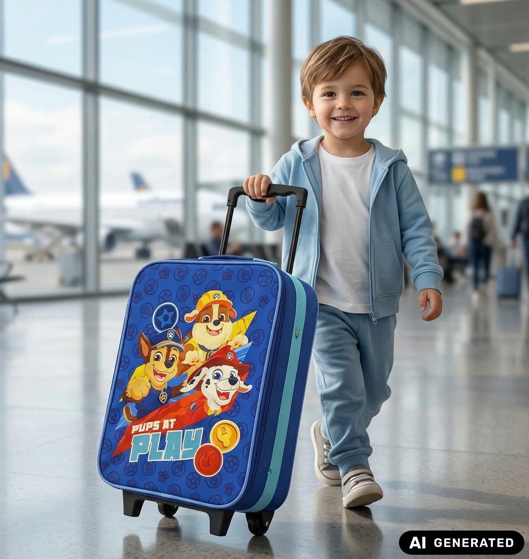 PAW PATROL Kinderkoffer Trolley Kindertrolley Pawpatrol Blau 12 L Innenmaße: 40x30x10cm, 2 Rollen, Rundumöffnung, Spanngurt, Teleskopgriff, Leicht