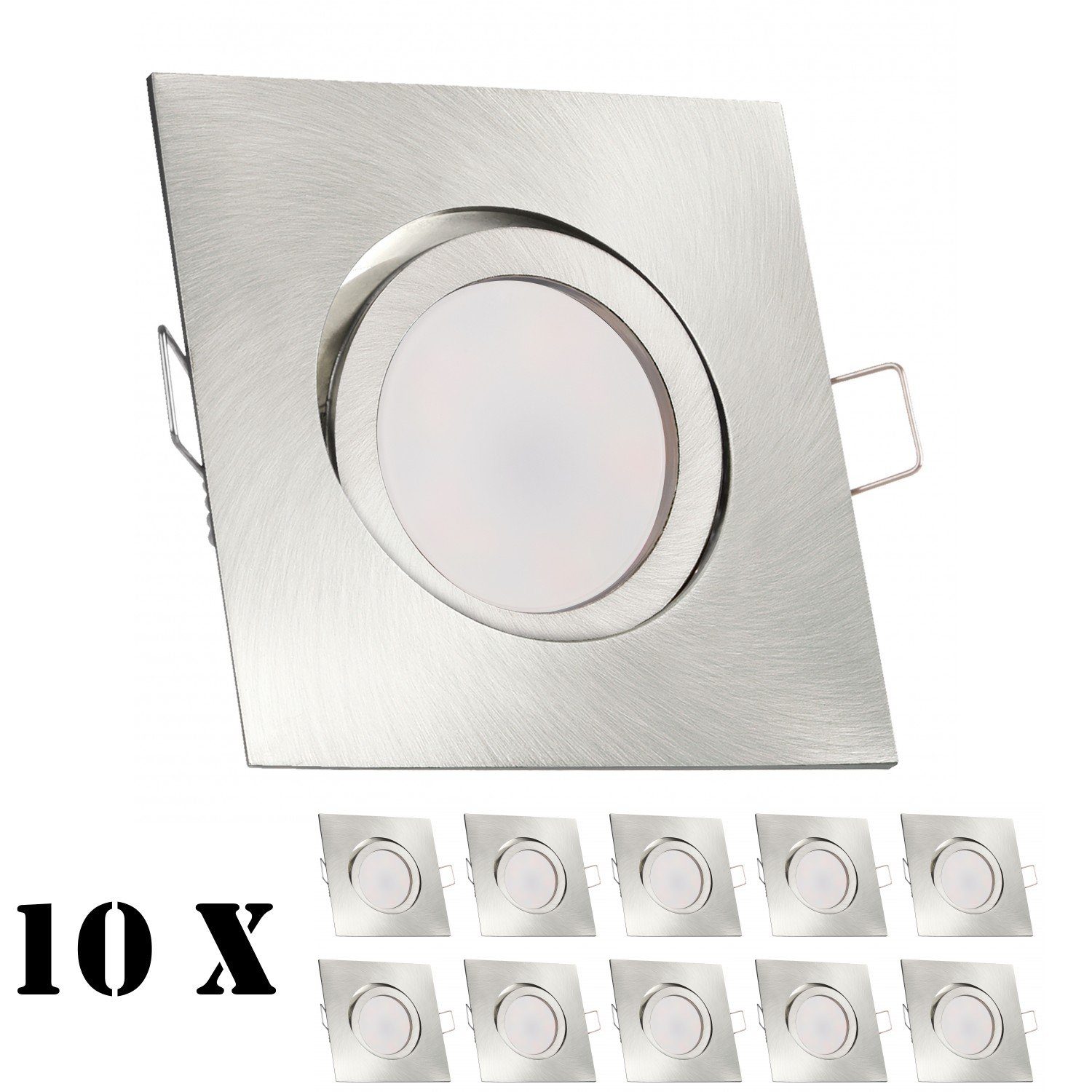 LEDANDO LED Einbaustrahler 10er edelstahl in LED silber Einbaustrahler gebürste / Set flach extra