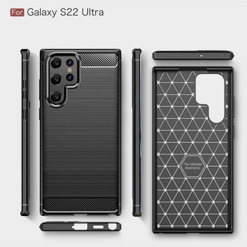 CoolGadget Handyhülle Carbon Handy Hülle für Samsung Galaxy S22 Ultra 6,8 Zoll, robuste Telefonhülle Case Schutzhülle für Samsung S22 Ultra Hülle