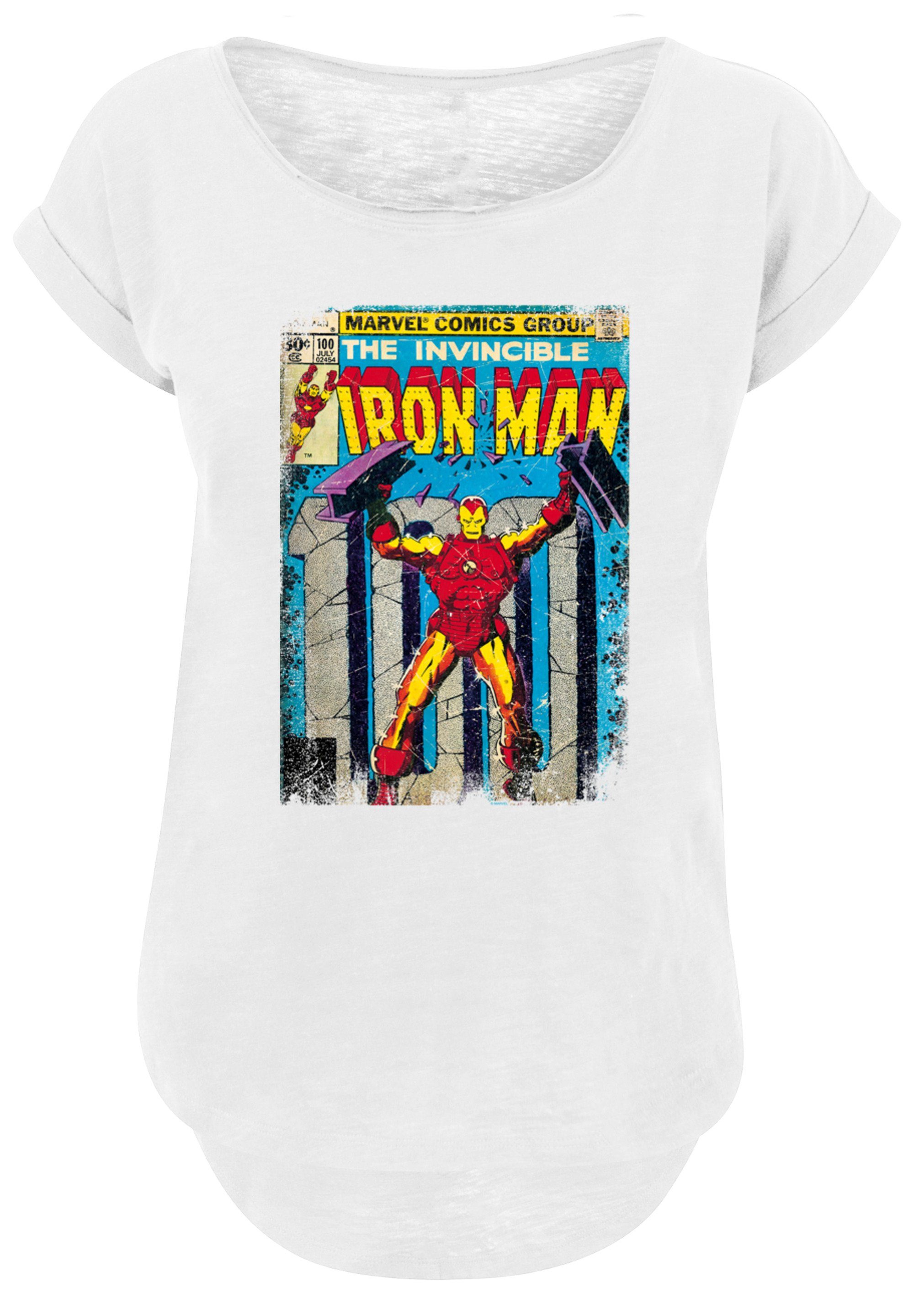 F4NT4STIC Kurzarmshirt Damen Marvel Iron Man Cover with Ladies Long Slub Tee (1-tlg) white | T-Shirts