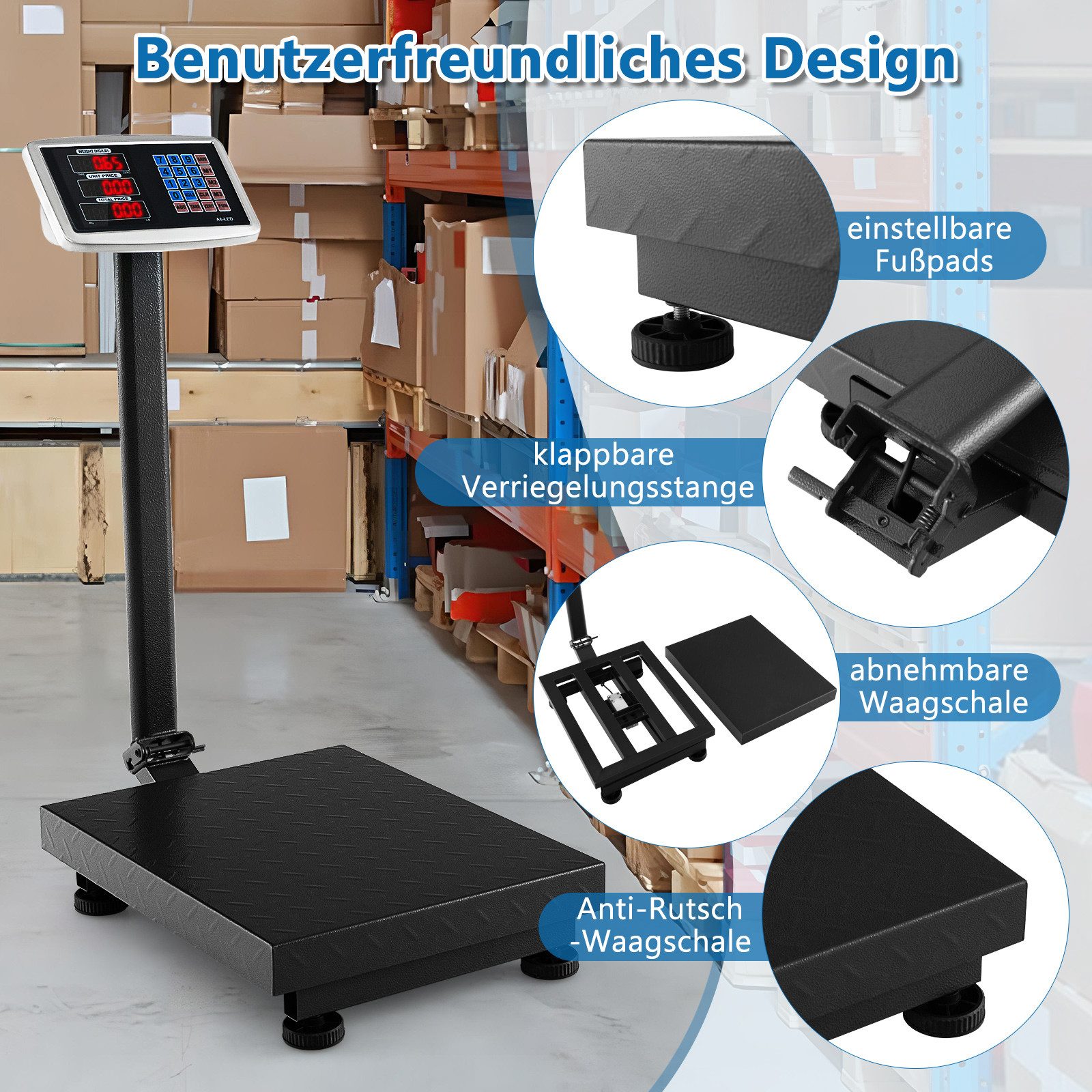 COSTWAY Präzisionswaage, Plattformwaage, mit Preisrechner, 50g/300kg