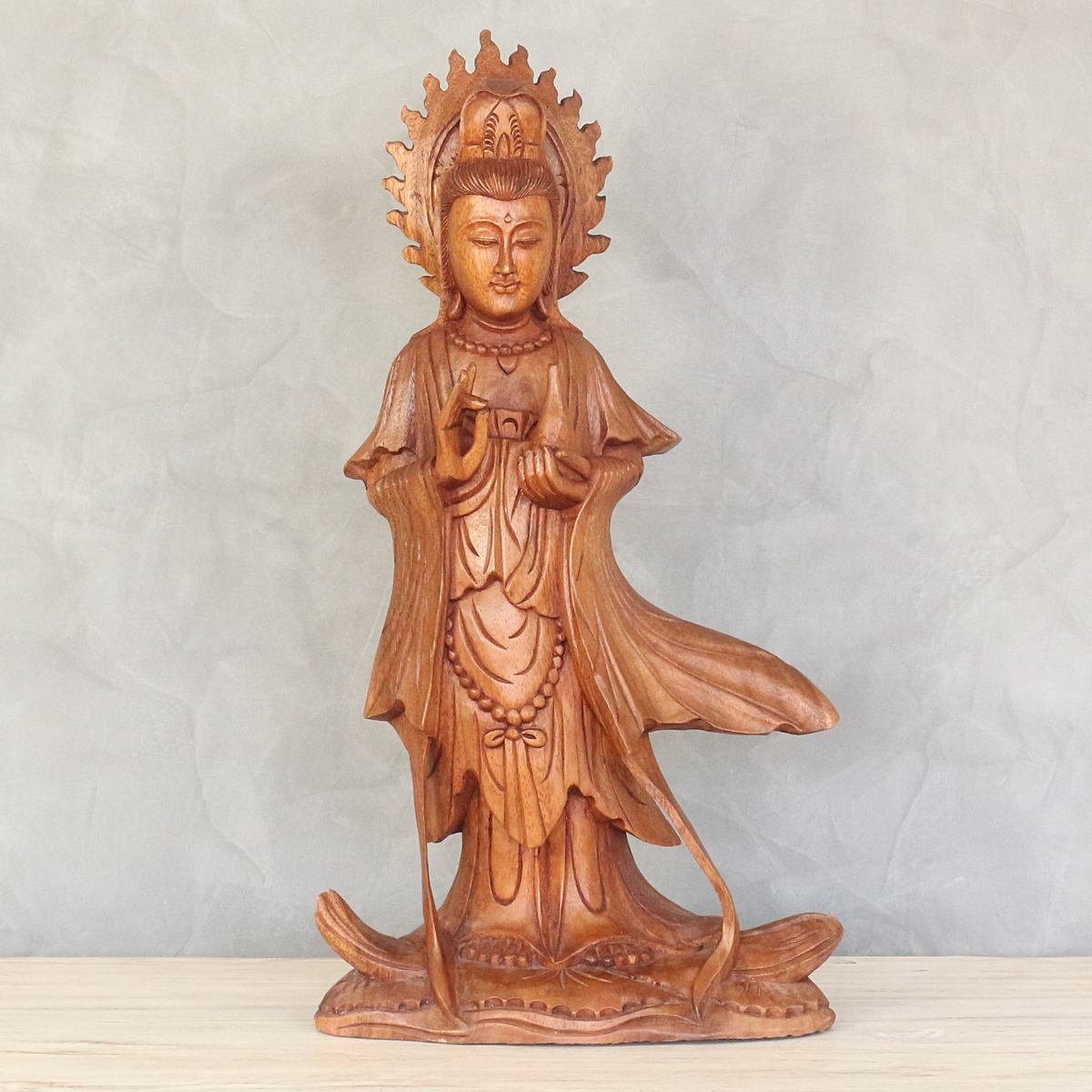 Oriental Galerie Dekofigur Guanyin Guan Yin Holz Figur Skulptur 50 cm (1 St), traditionelle Herstellung in Handarbeit im Ursprungsland