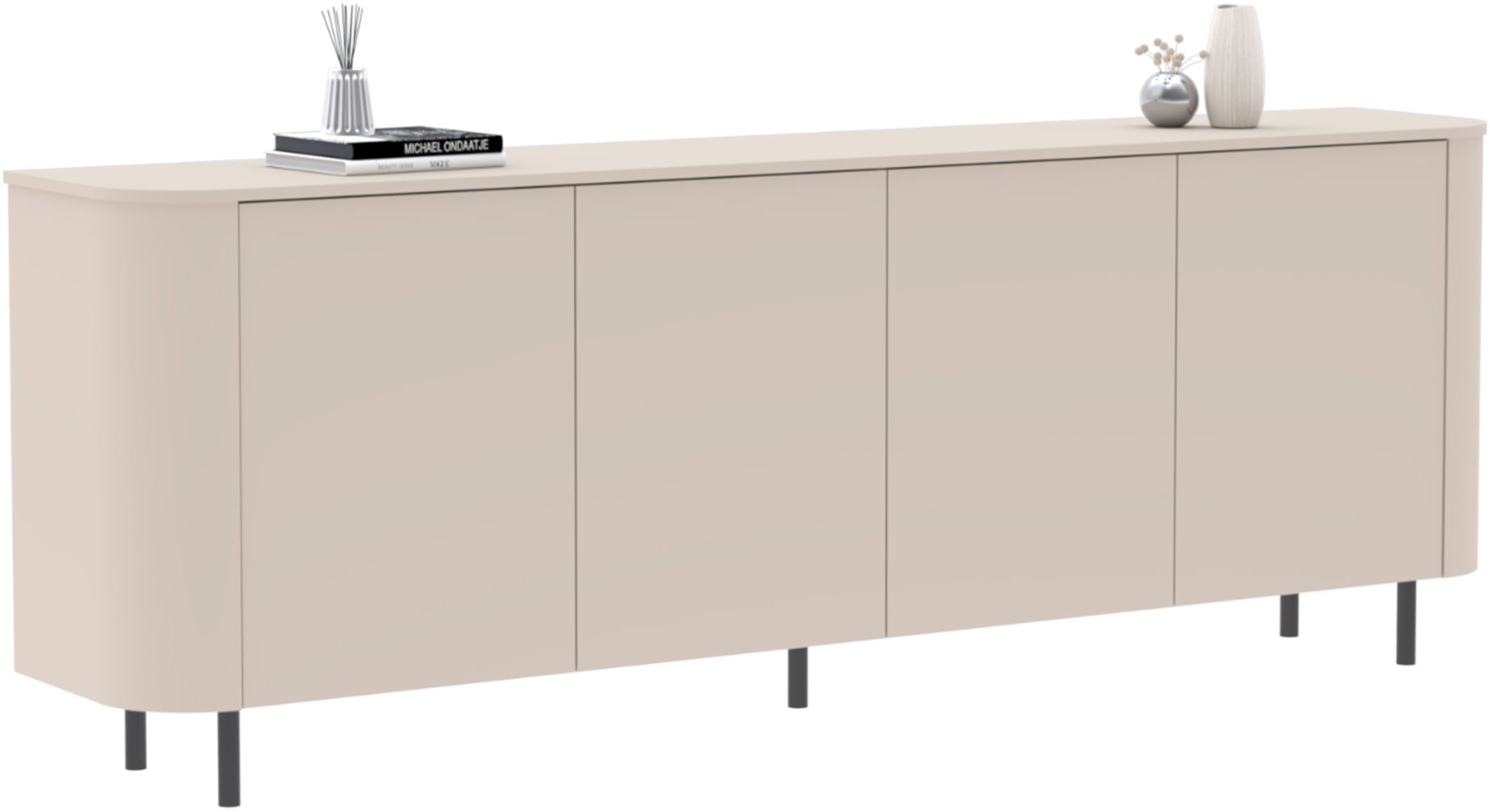 OTTO home Sideboard Lido, 231 cm breit, 4 Türen, Anrichte, Kommode, Stauraumschrank, Formgebogenes MDF, Stirnseiten mit Rundung, Push-to-open, Metallfüße