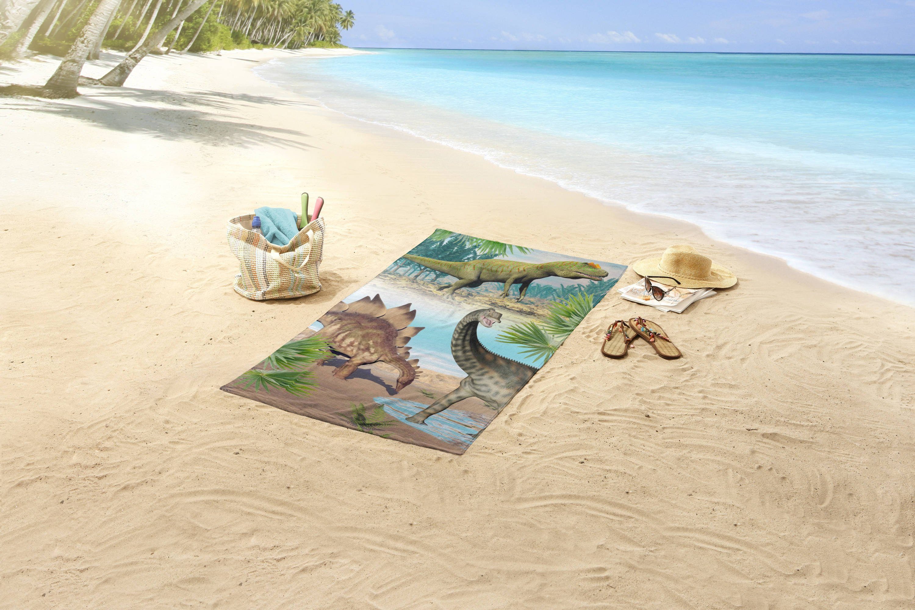 Strandtuch auf Vorderseite Dinosaurier weiße und Living DINO, Rückseite Motiv: der GMD