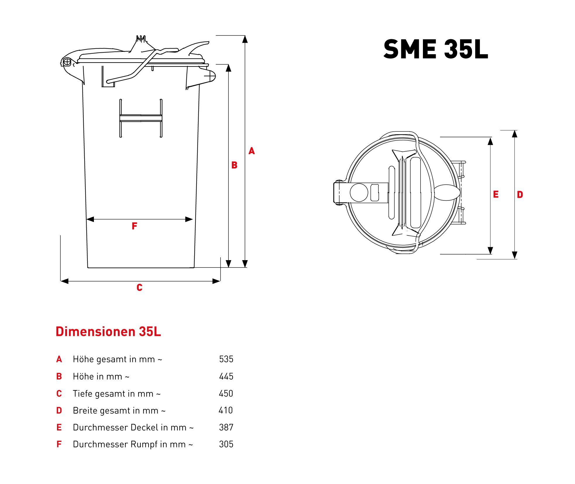 Plasteo Mülleimer SME grau Systemmülleimer Plastik Retrodesign 35