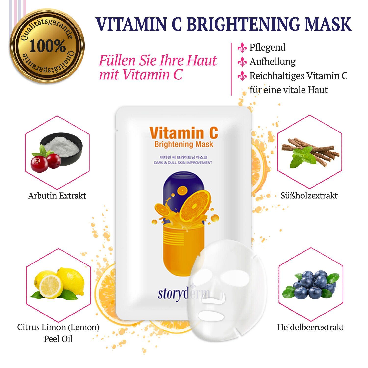 Pflege Storyderm Gesichtsmaske Premium VITAMIN Vitamin Storyderm C C, aus Korea 1-tlg. Gesichtsmaske NEUHEIT BRIGHTENING Tuchmaske