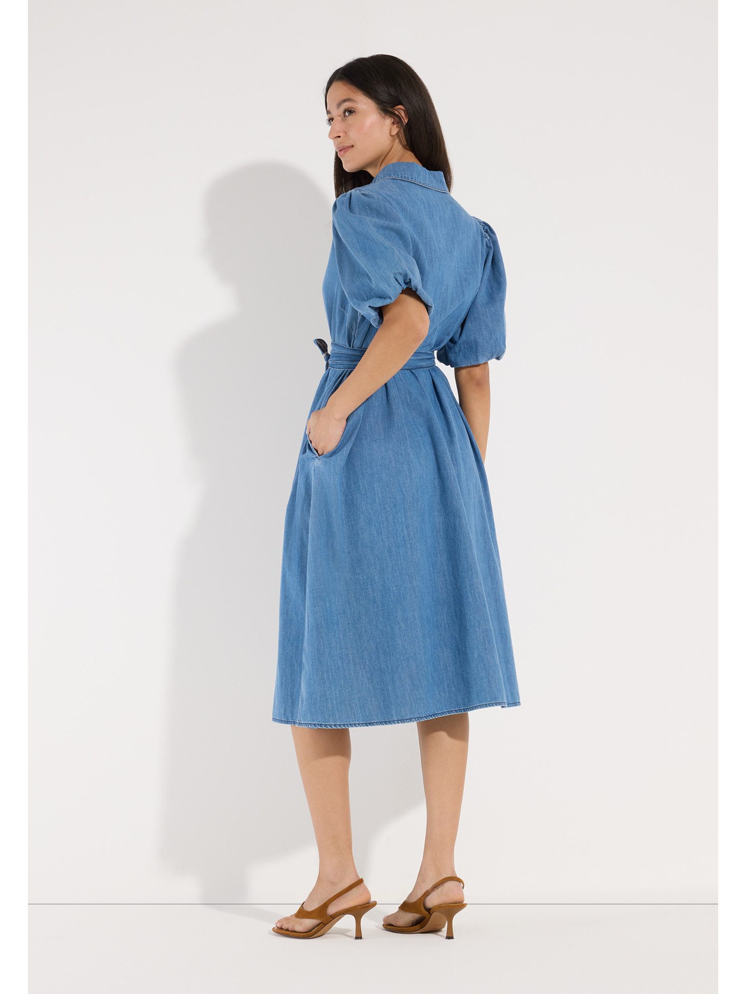 MORE&MORE Jeanskleid lässiges, feminines Jeanskleid, Puffärmel