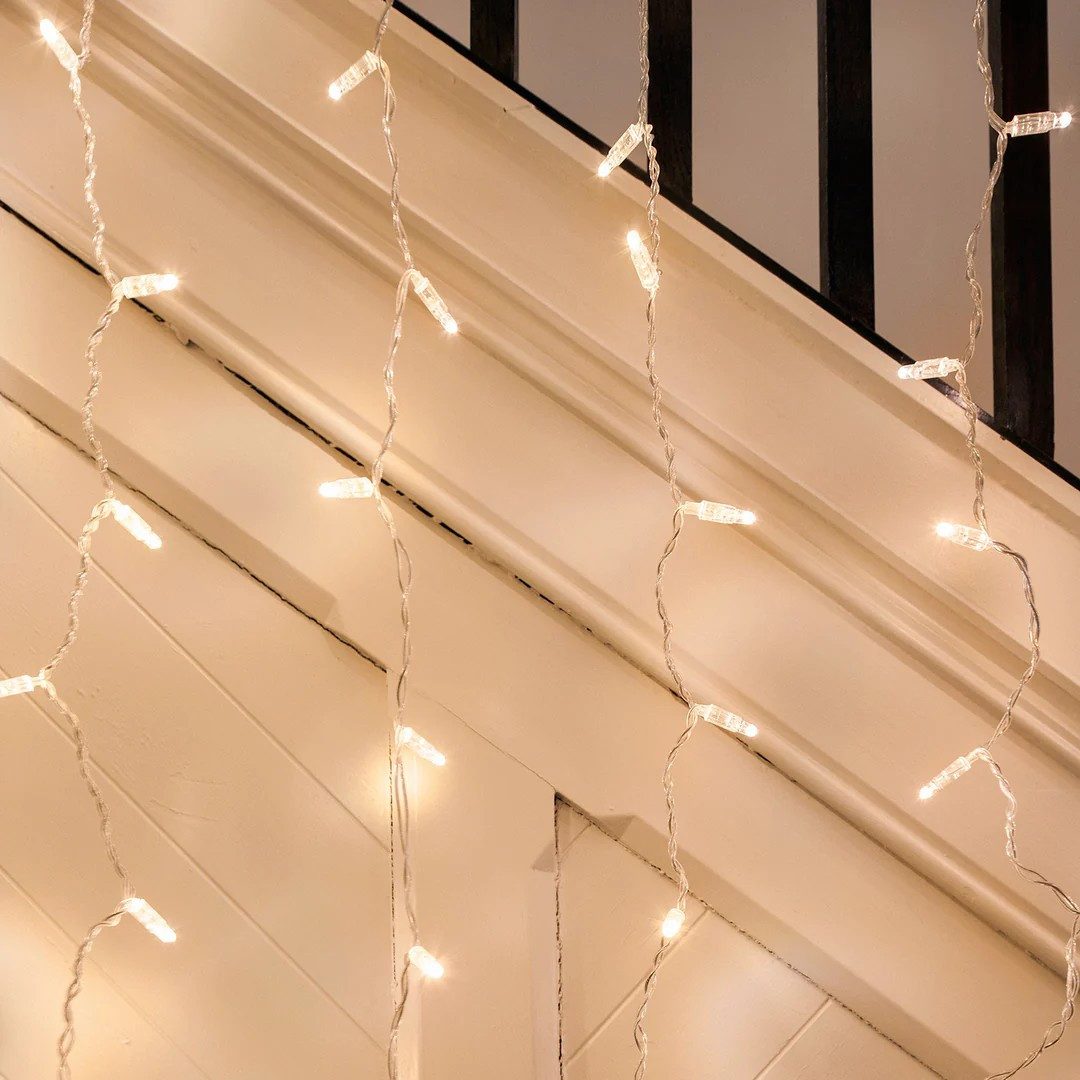 Lights4fun LED-Lichtervorhang Core Connect 2m x 2m 192er LED Lichtervorhang warmweiß koppelbar tran