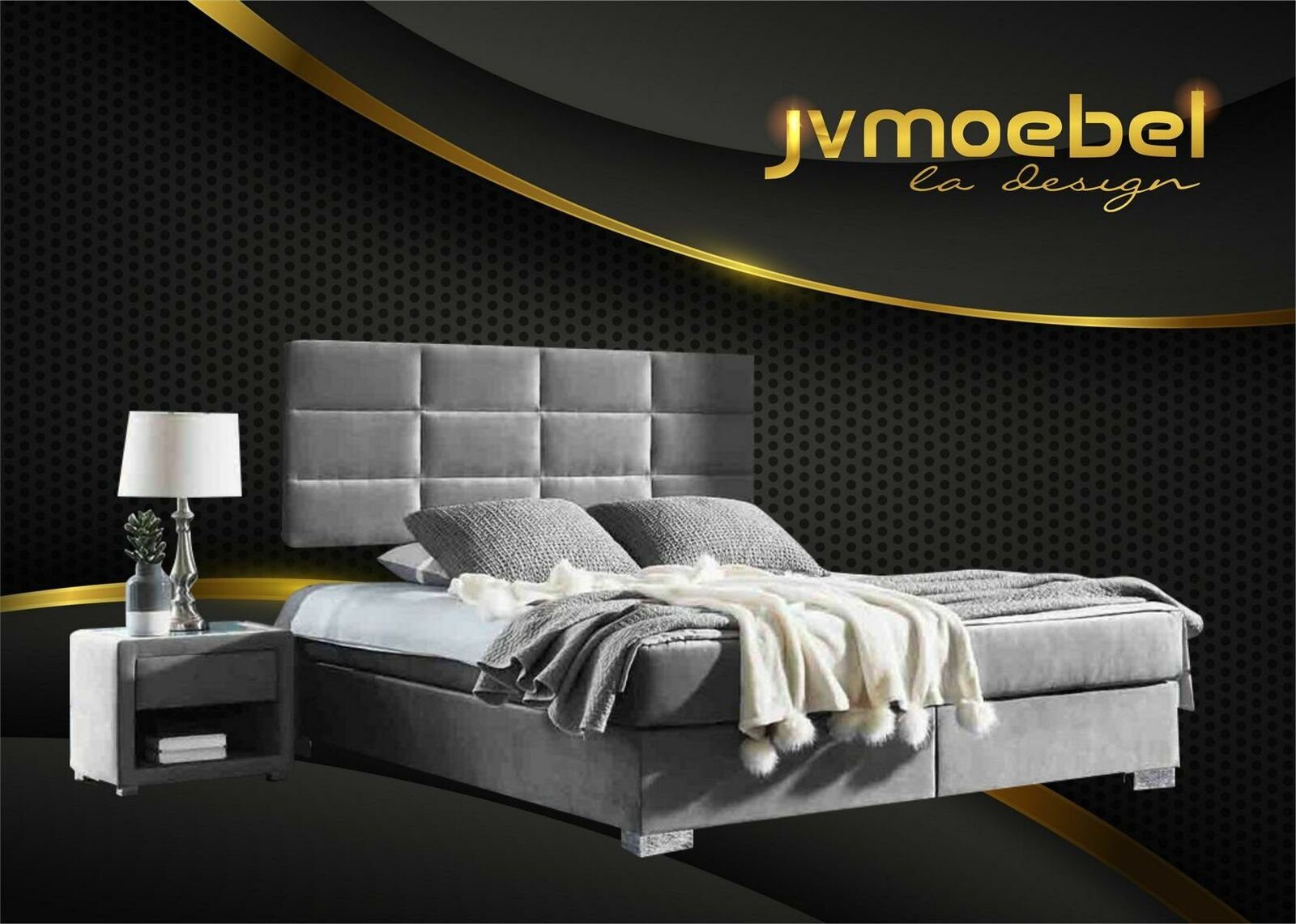 JVmoebel Bett, Boxspring Schlafzimmer Luxus Bett Betten Doppel Möbel Stoff Grau
