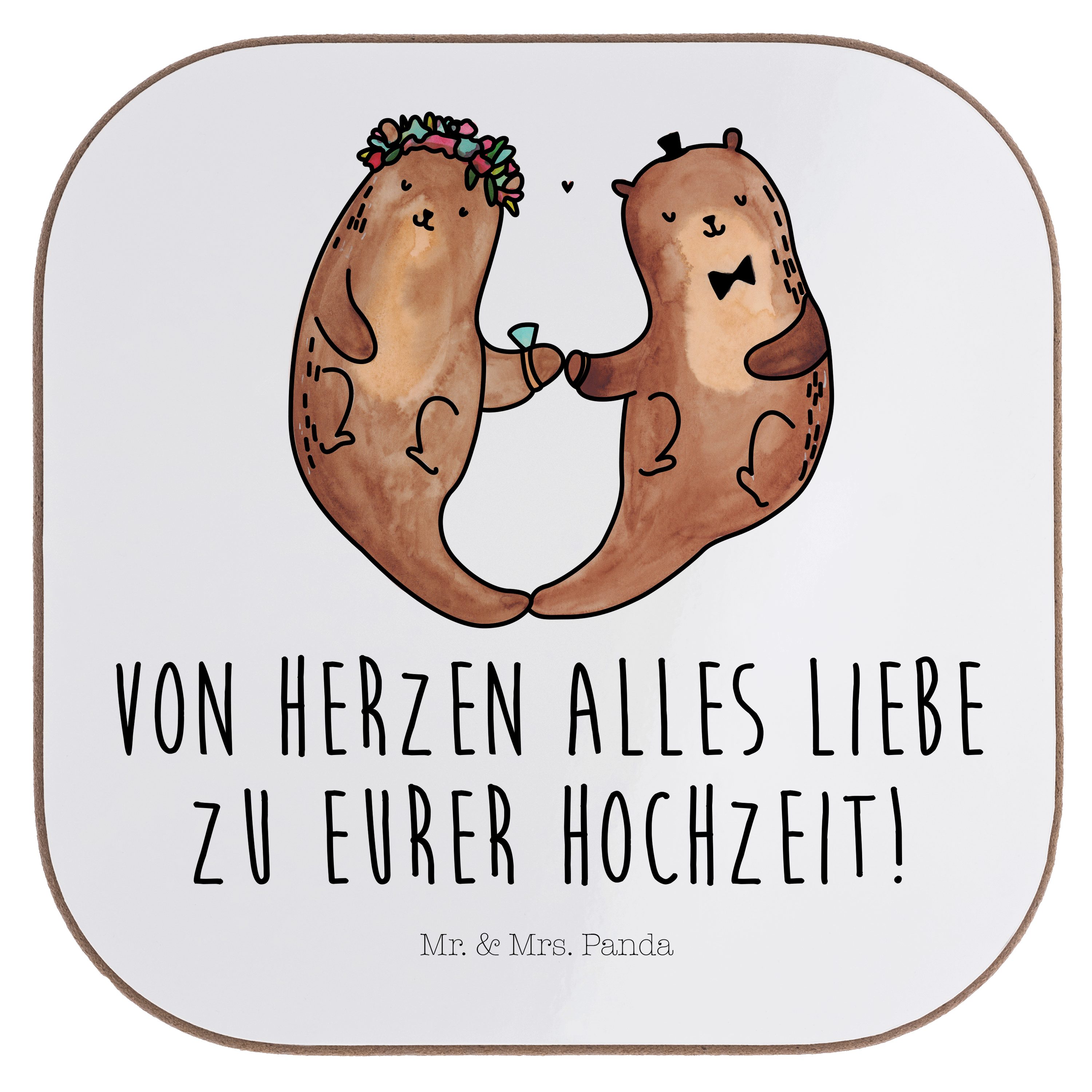 Mr. & Mrs. Panda Getränkeuntersetzer Hochzeitspaar Otter - Weiß - Geschenk, Untersetzer Gläser, Hochzeitst, 1-tlg.